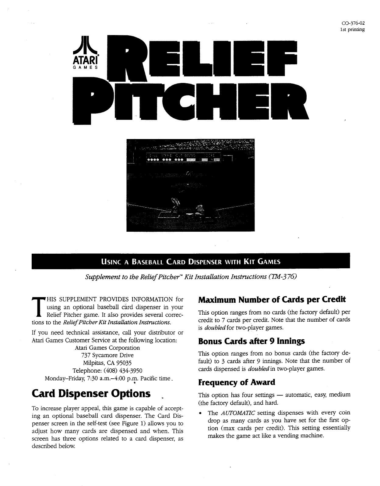Relief Pitcher (CO-376-02 1st Printing) (Supplement) (U)