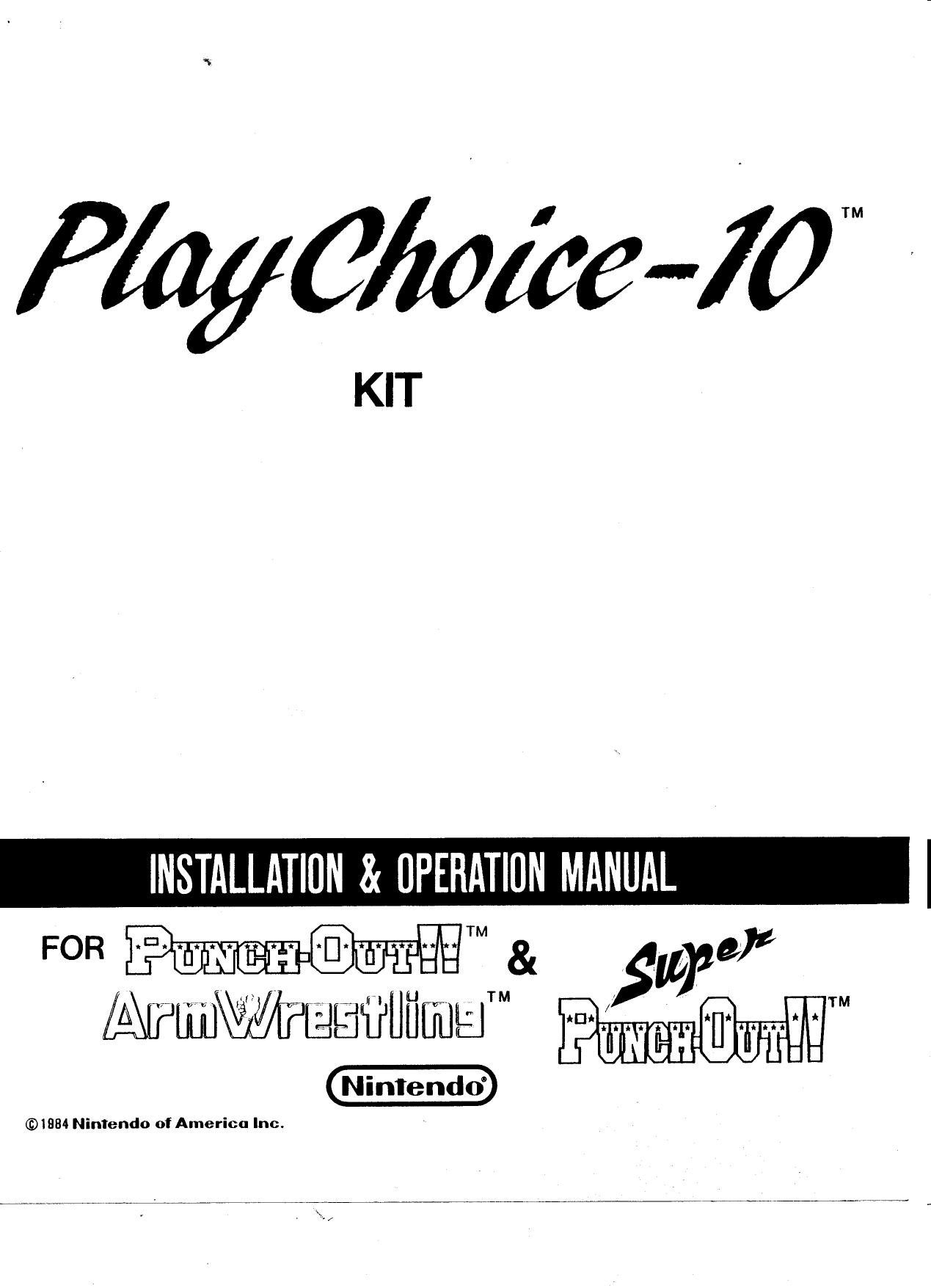 Play Choice 10 Kit Manual for Arm Wrestling Punch Out and Super Punch Out