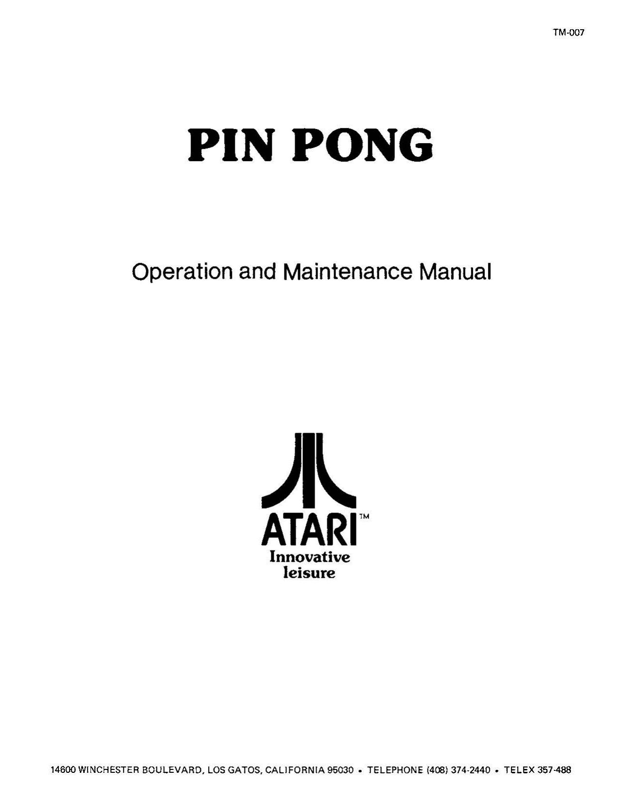 Pin Pong (TM-007) (Operation & Maintenance) (U)