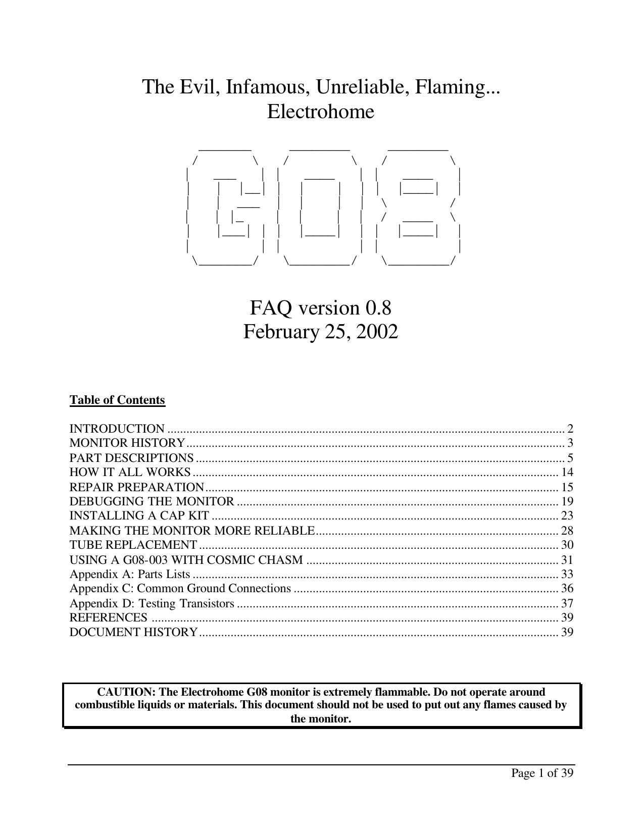 Electrohome G08 FAQ