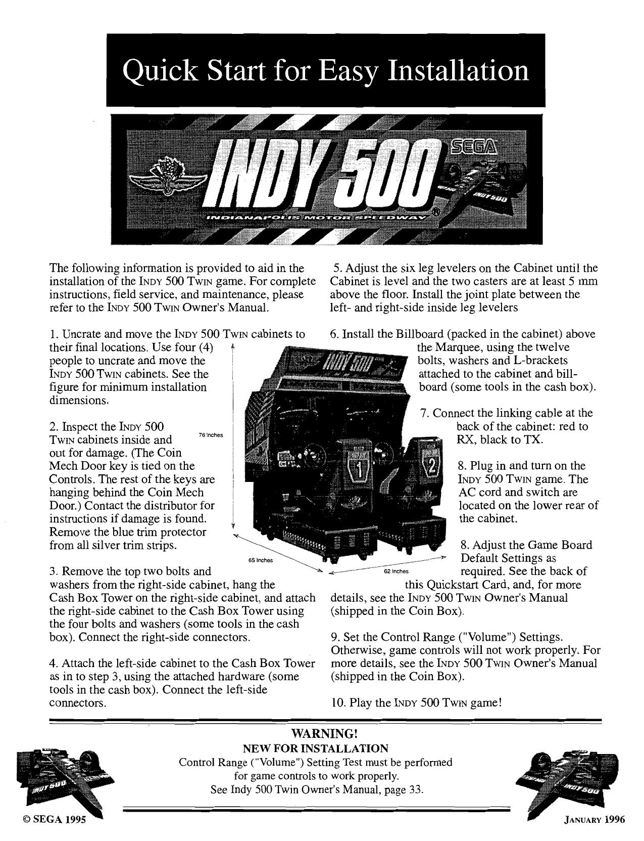 Indy 500 Twin Quick Start Guide