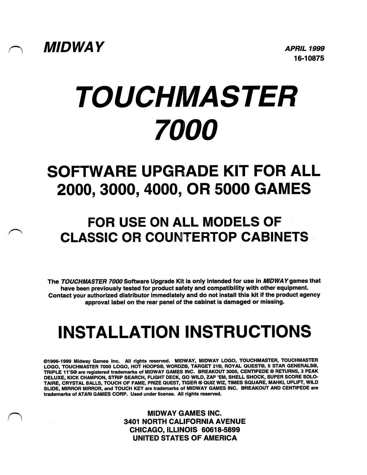Touchmaster 7000 Software Upgrade April 1999 (16-10875)