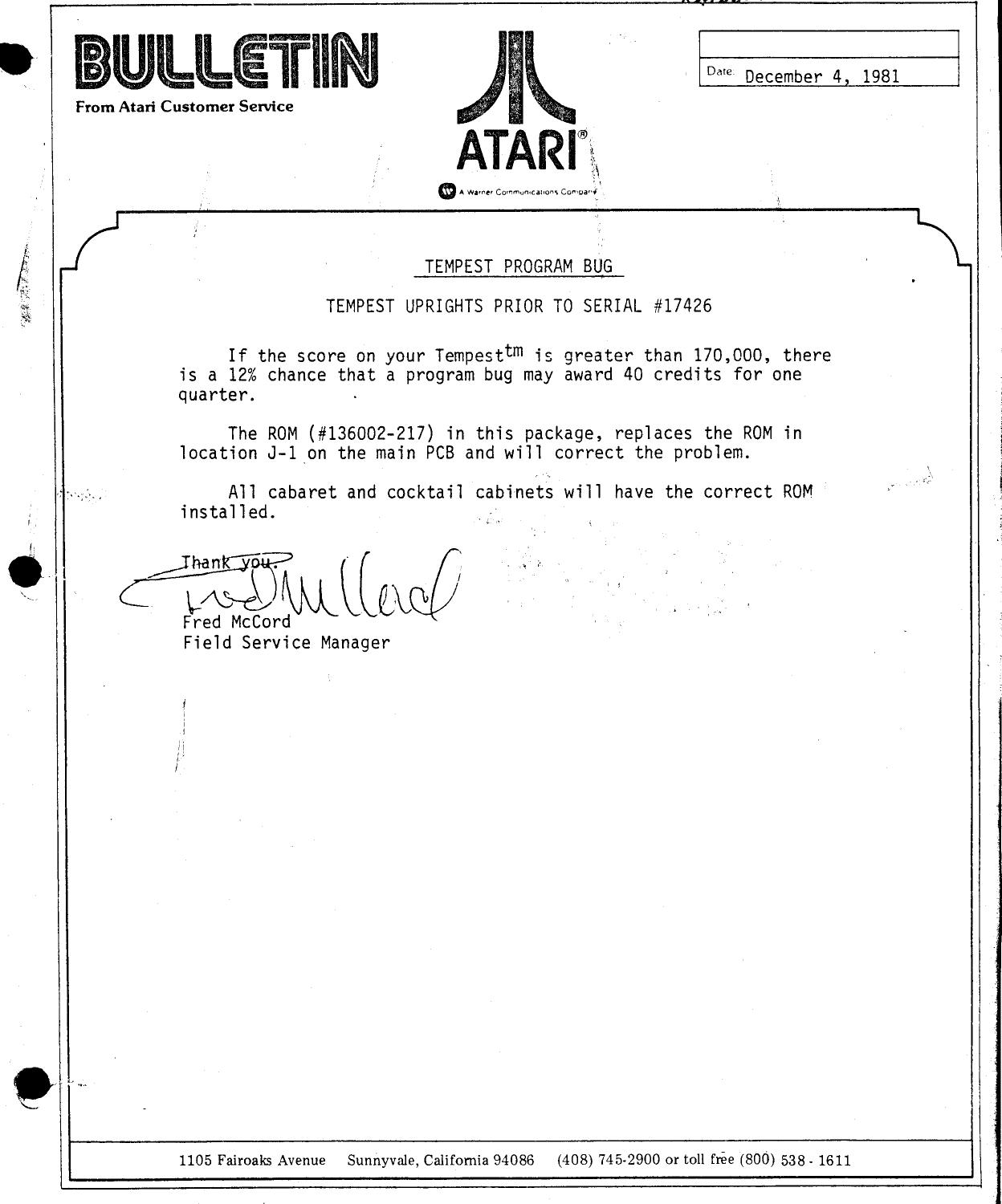 Tempest (12-04-81) (Bulletin) (U)