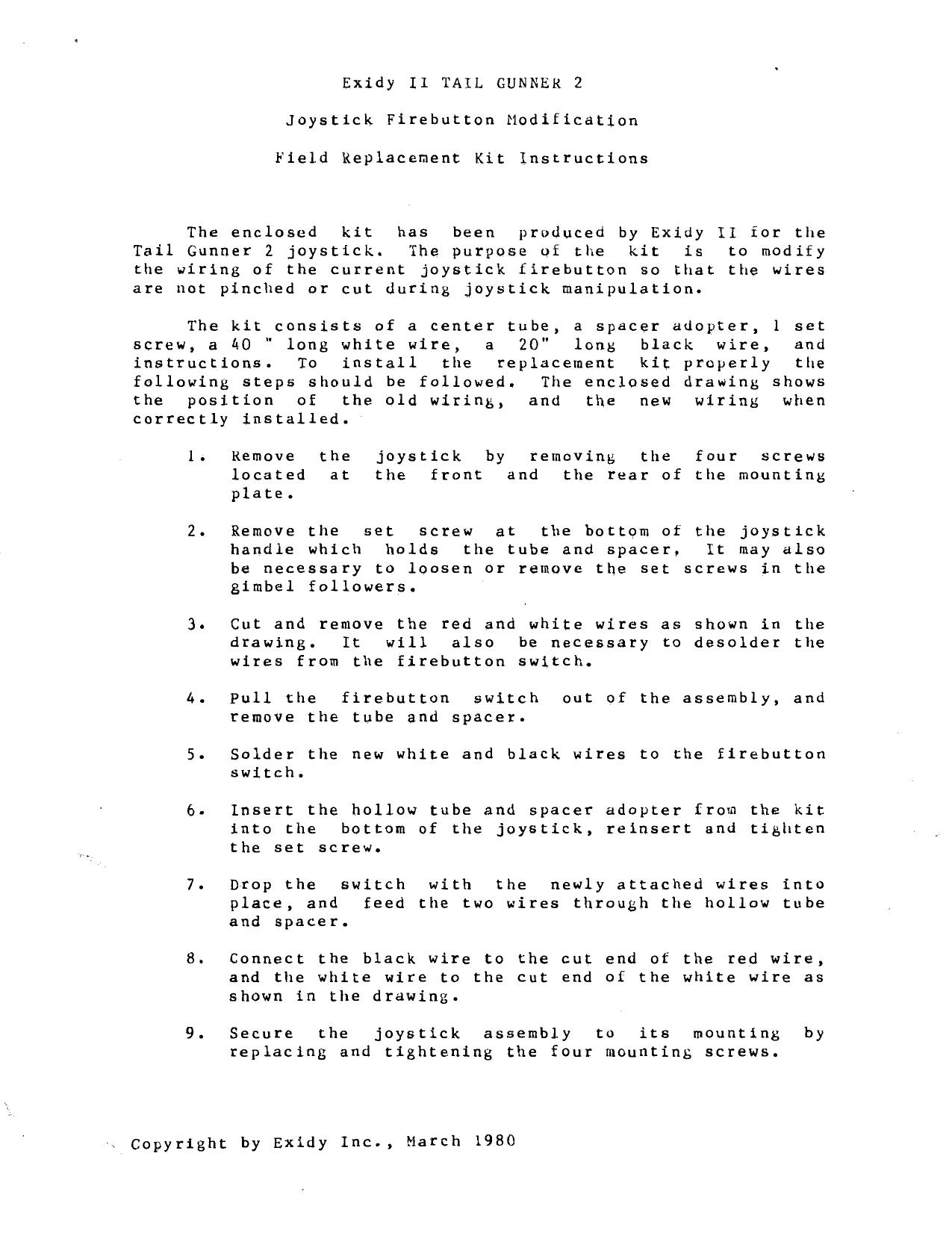 Tailgunner II Service Bulletin Joytick Firebutton Modification (Mar-1980)