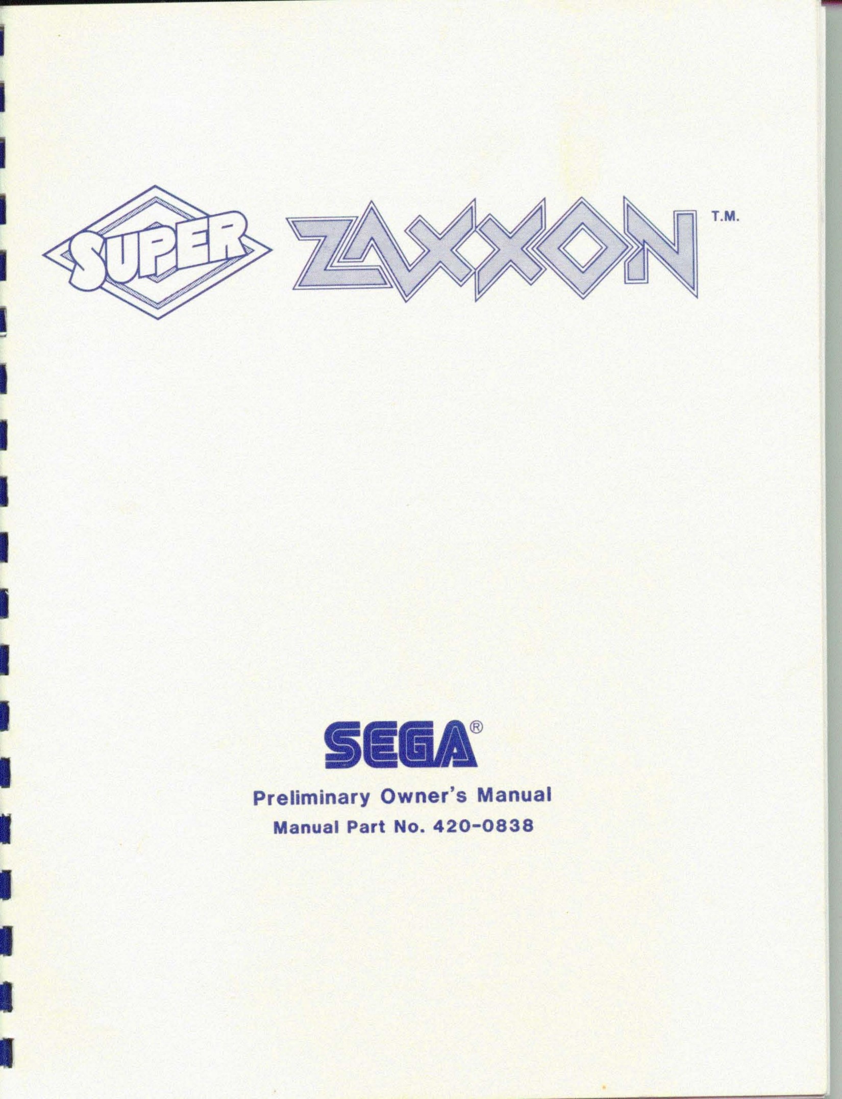 Super Zaxxon (420-0838) (Preliminary Owner's) (U)
