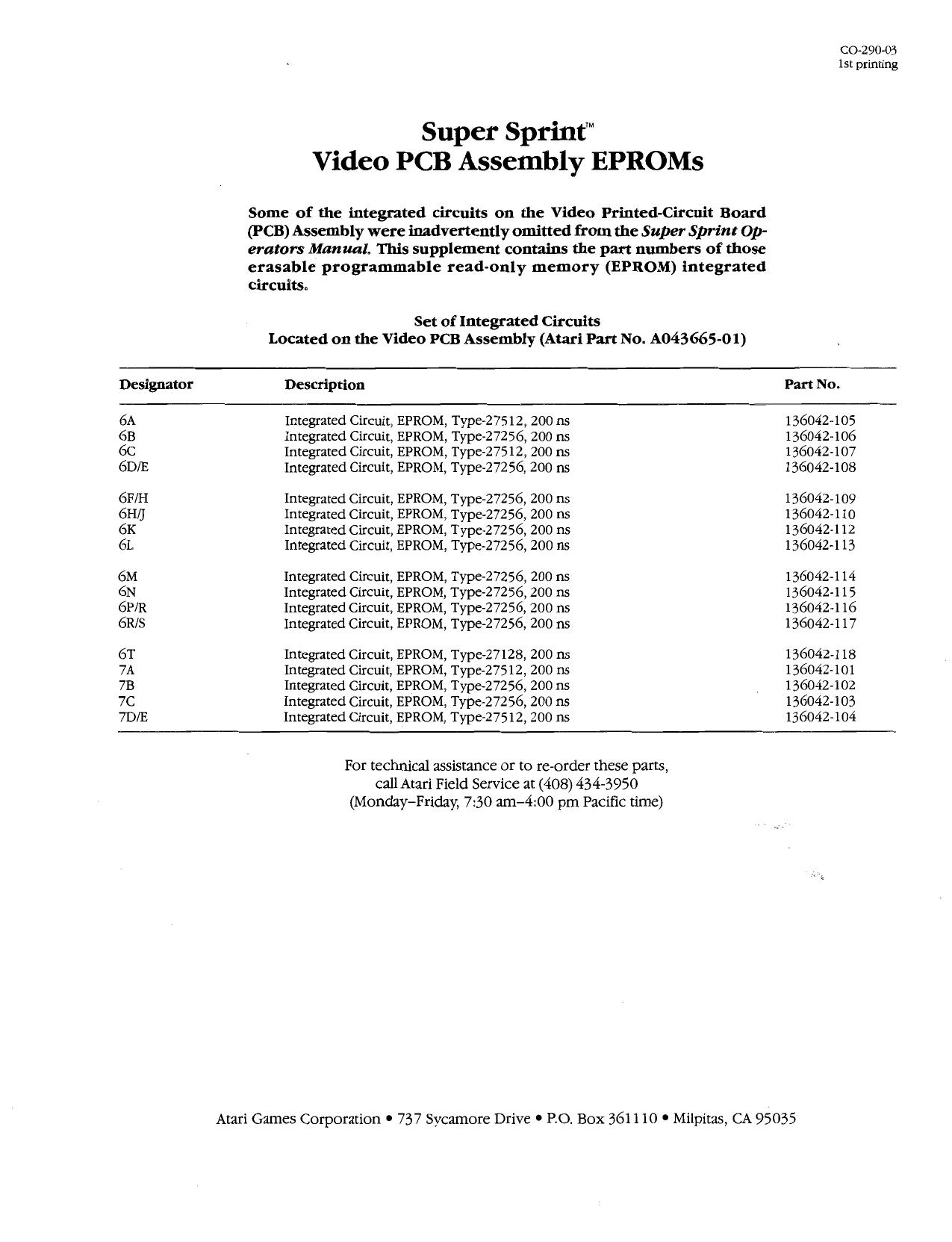Super Sprint CO-290-03 1st Printing