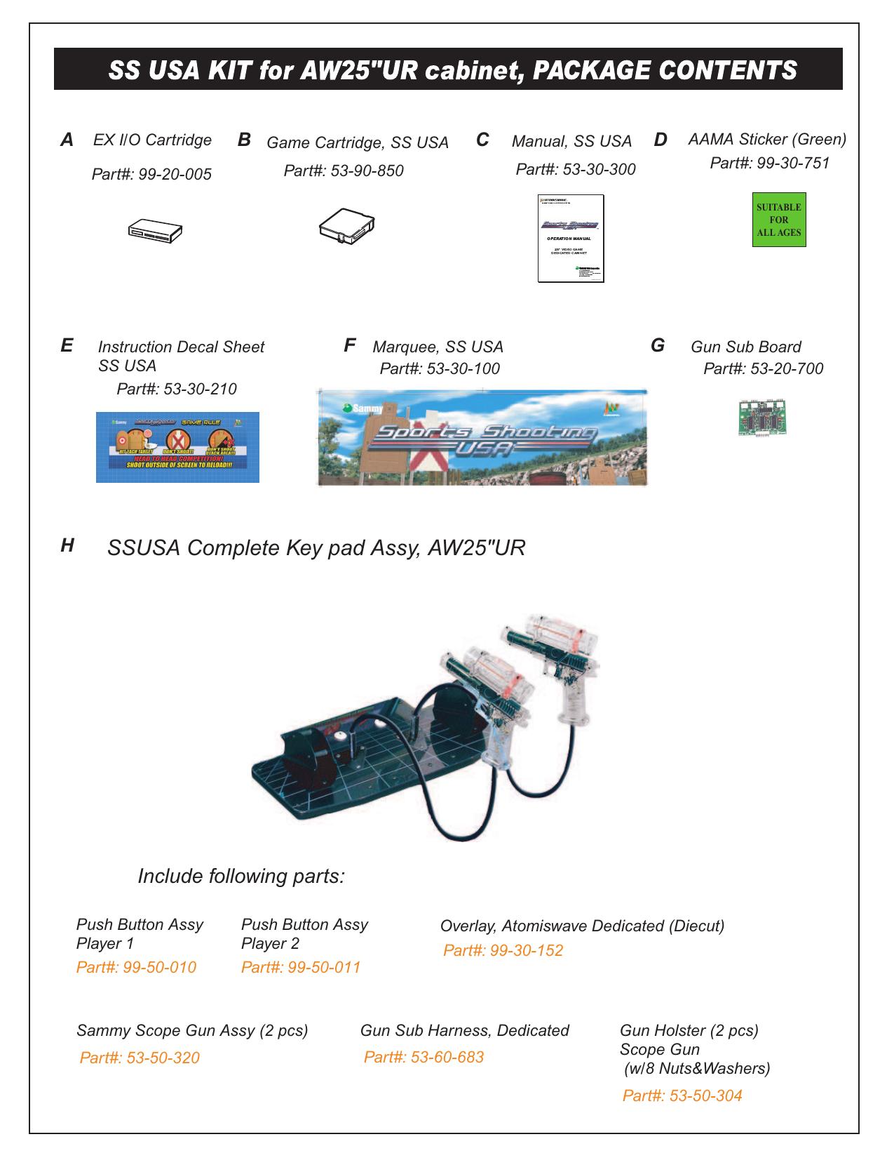 121003 AW25UR SSUSA KIT for AW25UR Joystick cabinet List (U...