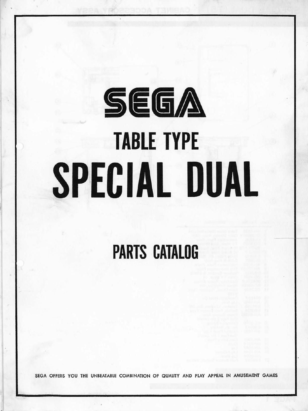 Sega Special Dual Table Type Parts Catalog