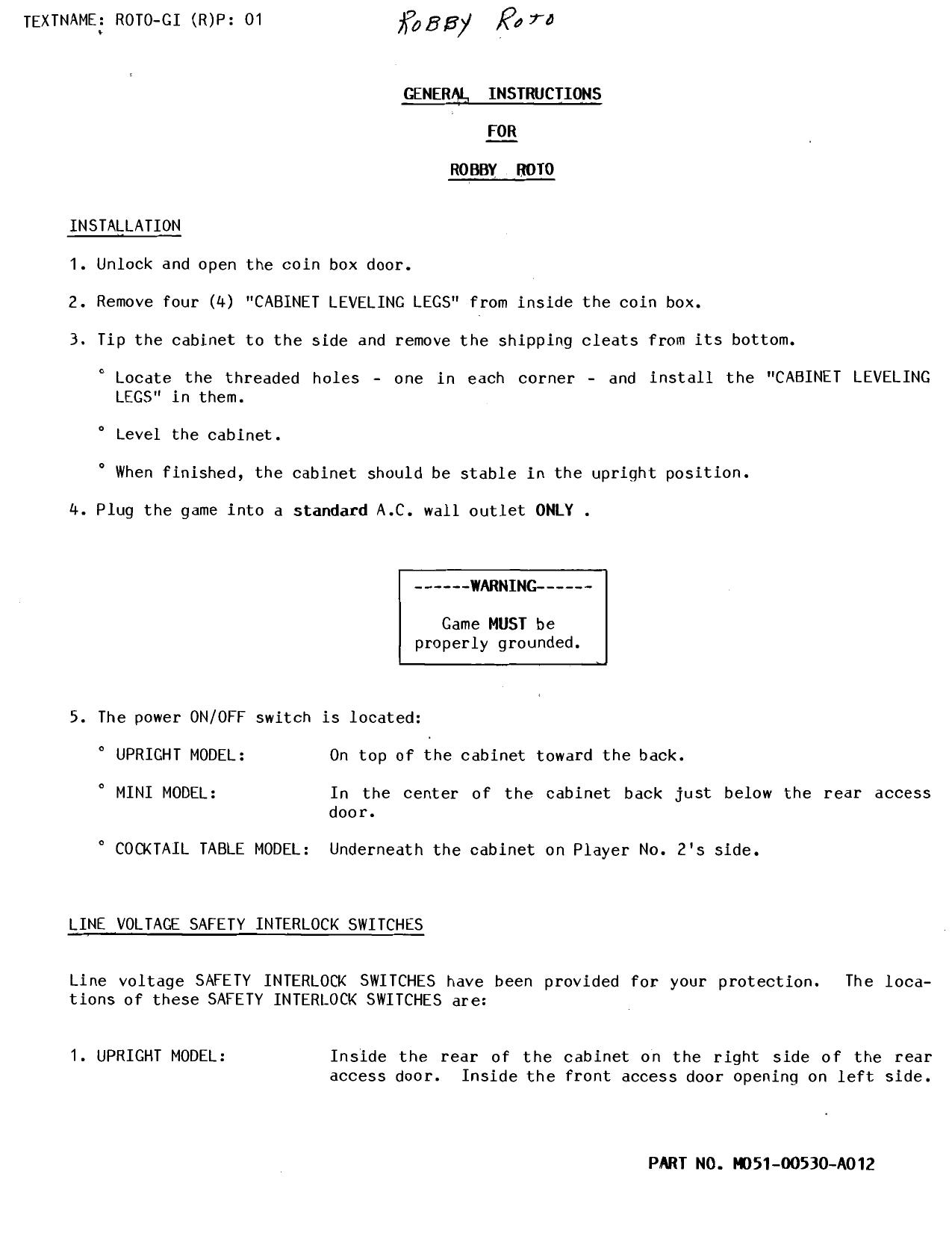 Robby Roto (General Instructions)