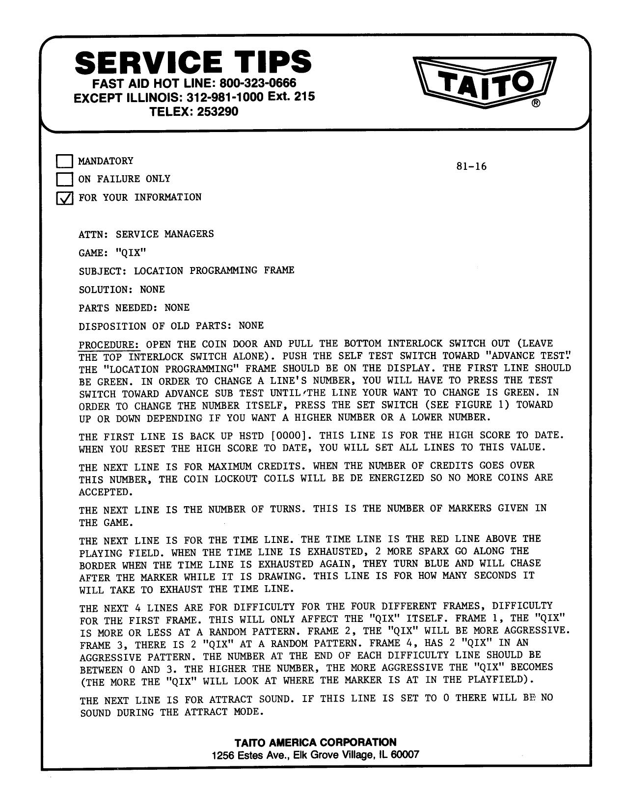 Qix Service Tip (81-16)