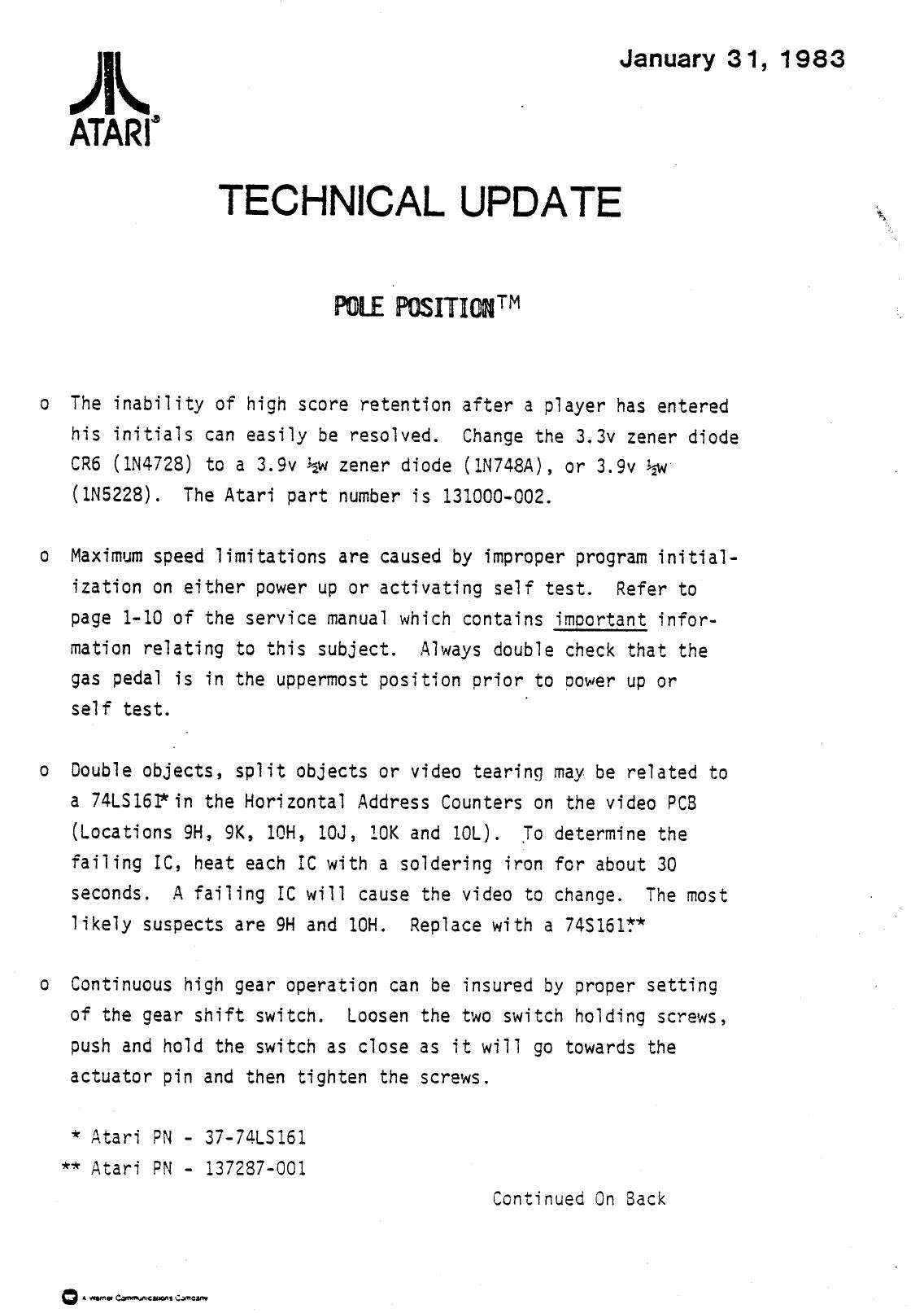 Pole Position Tech Update 31 Jan 83