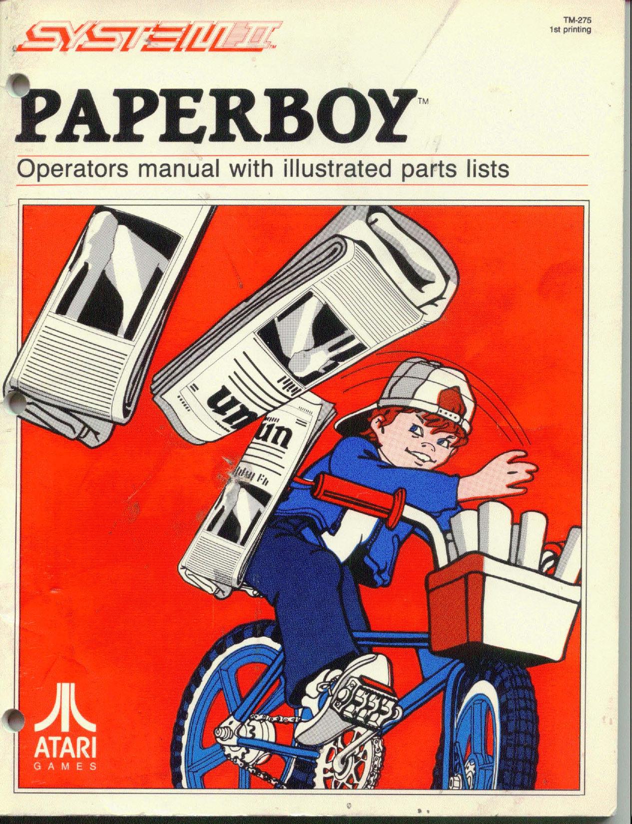 Paperboy (TM-275 1st Printing) (Operator's & Parts) (U)