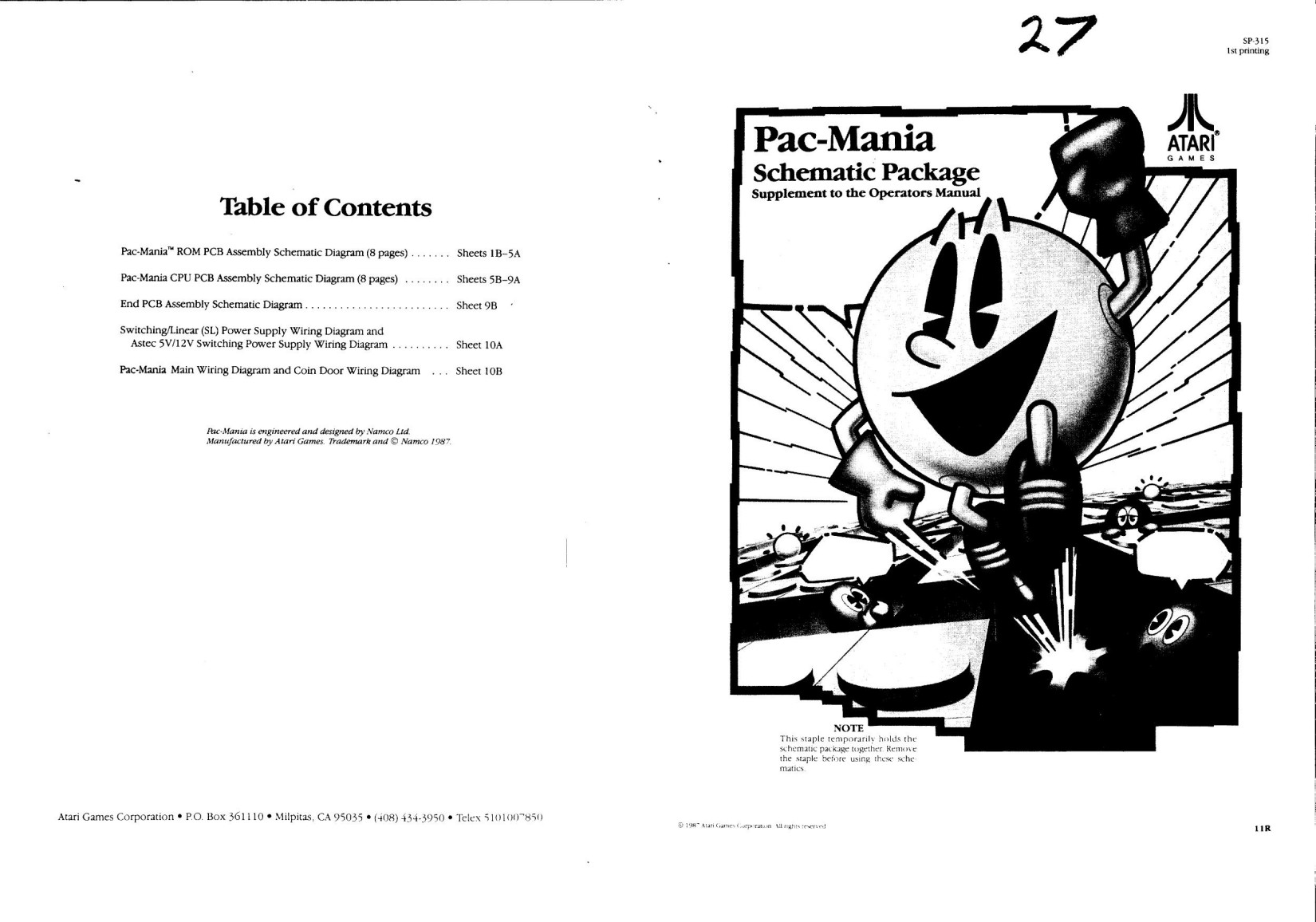 Pac-Mania (SP-315 1st Printing) (Schematic Package) (U)