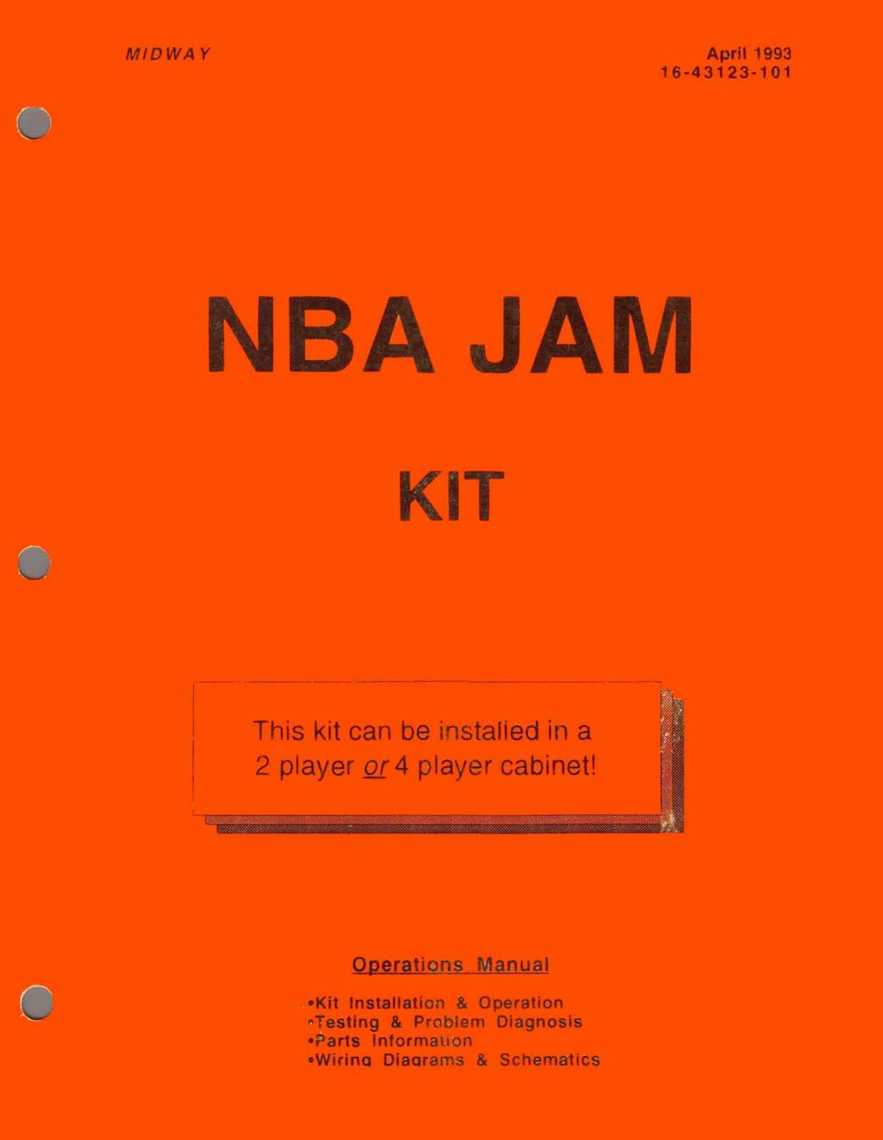 NBA Jam Kit Operations Manual (16-43123-101) April 1993