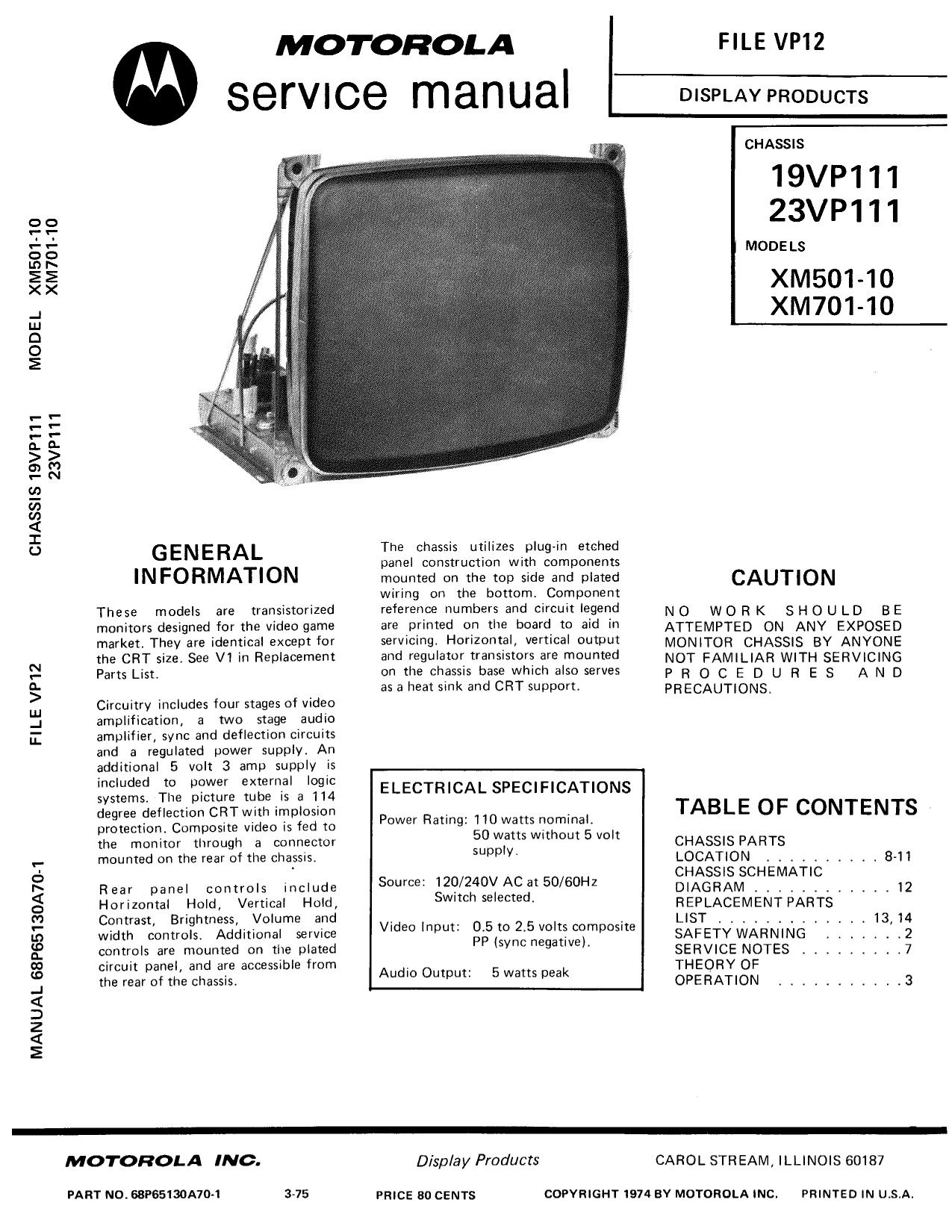 Motorola XM 501-10 (19in) & XM701-10 (23in) (Service) (U)