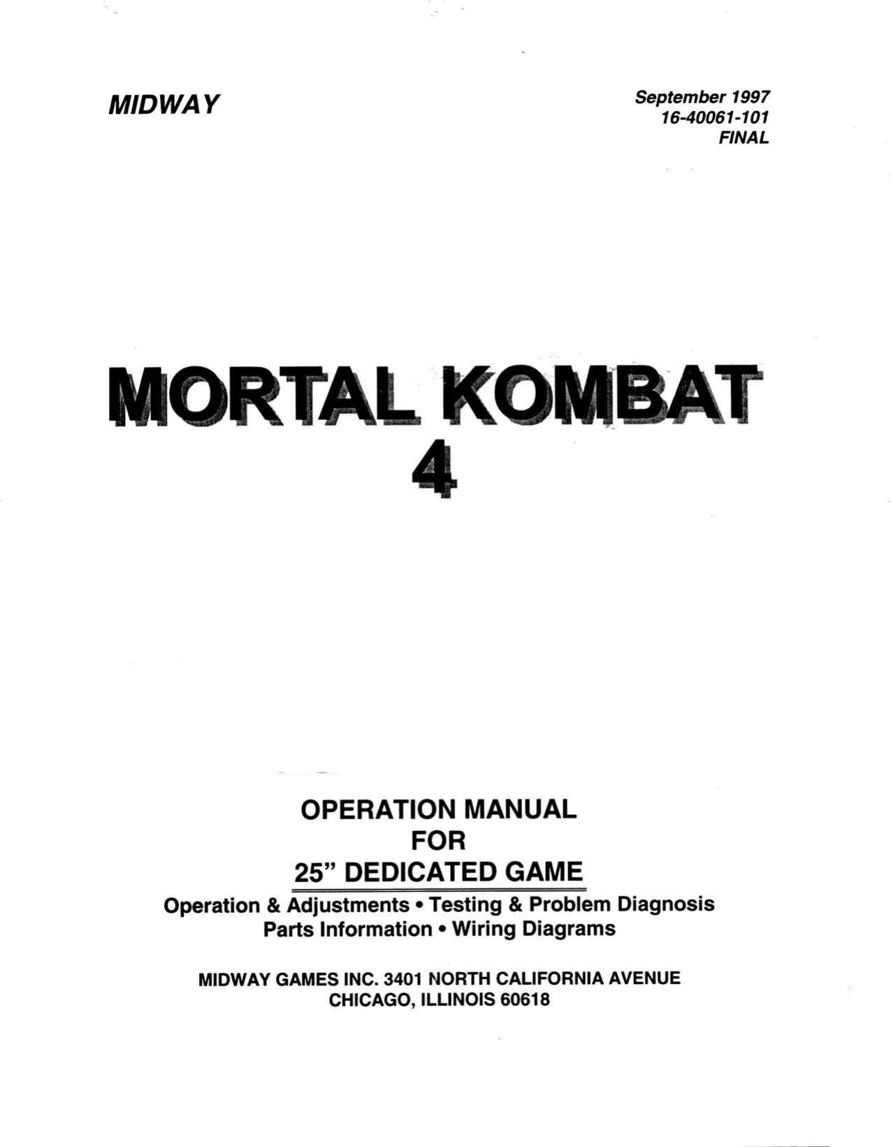 Mortal Kombat 4 25in Dedicated (16-40061-101 Final Sep 1997)