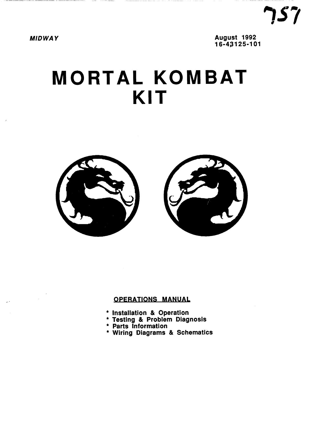 Mortal Kombat 1 Kit (16-43125-101 Aug 1992) (Bad Scan)