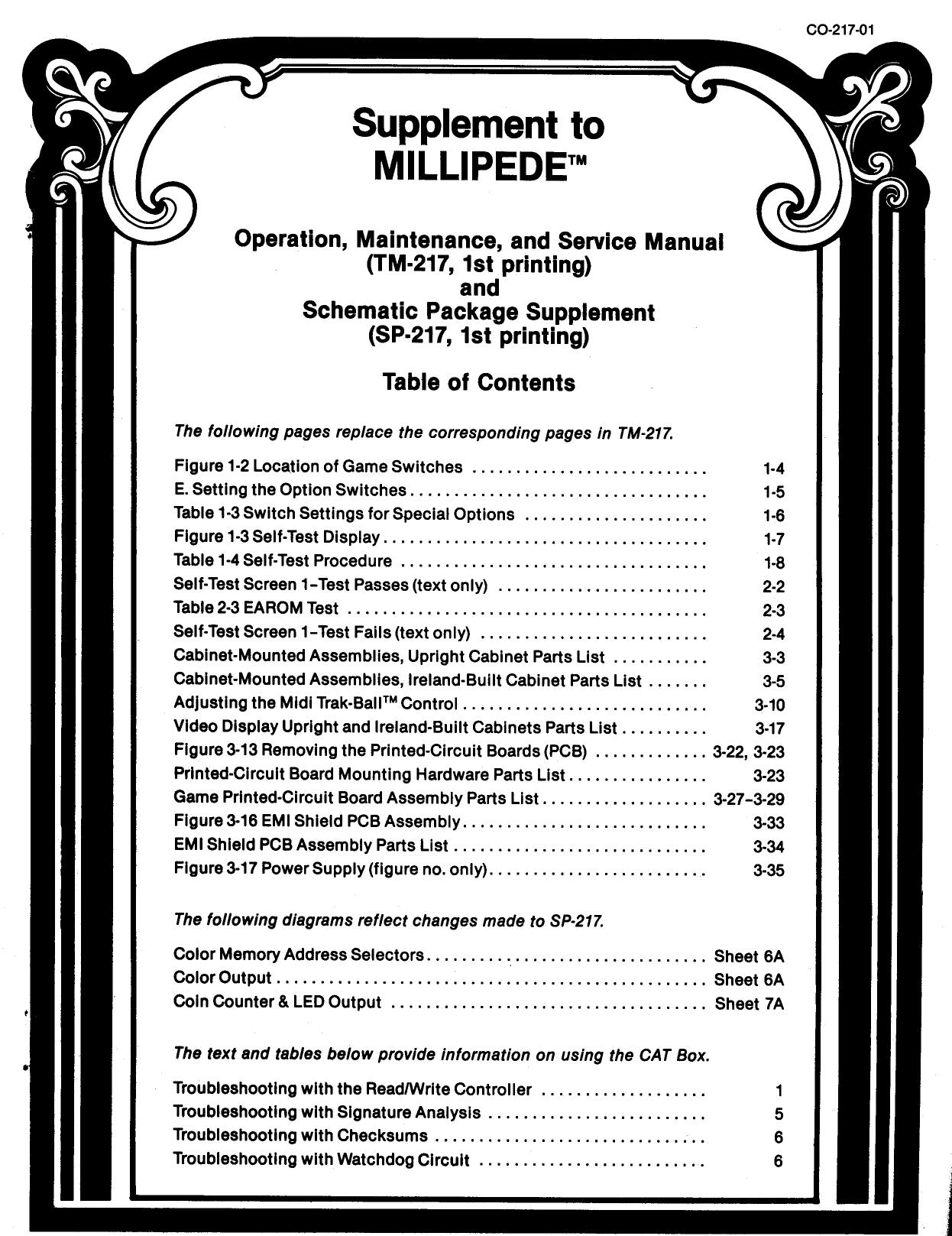 Millipede (CO-217-01) (Op-Maint-Serv-Schem Supplement) (U)