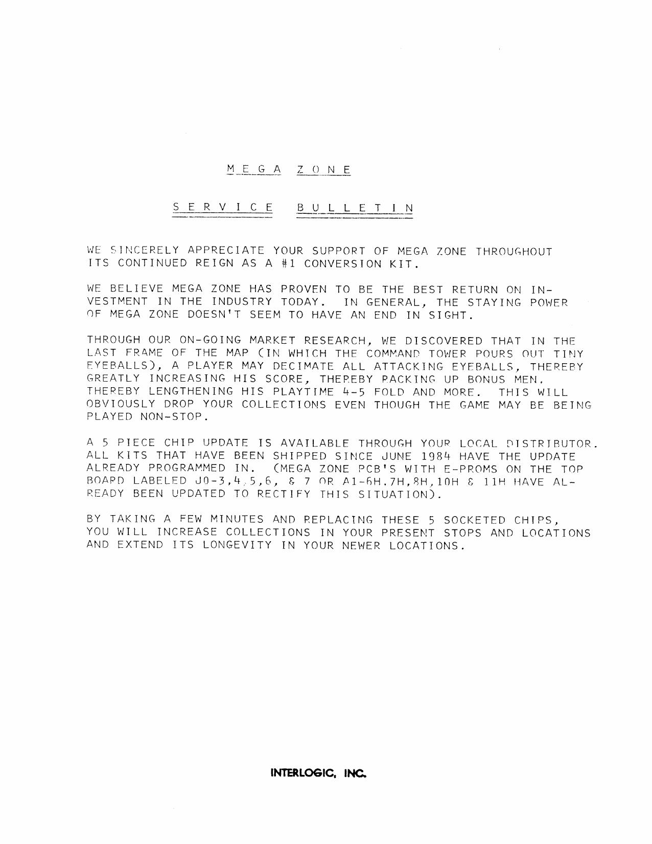 Mega Zone Service Bulletin