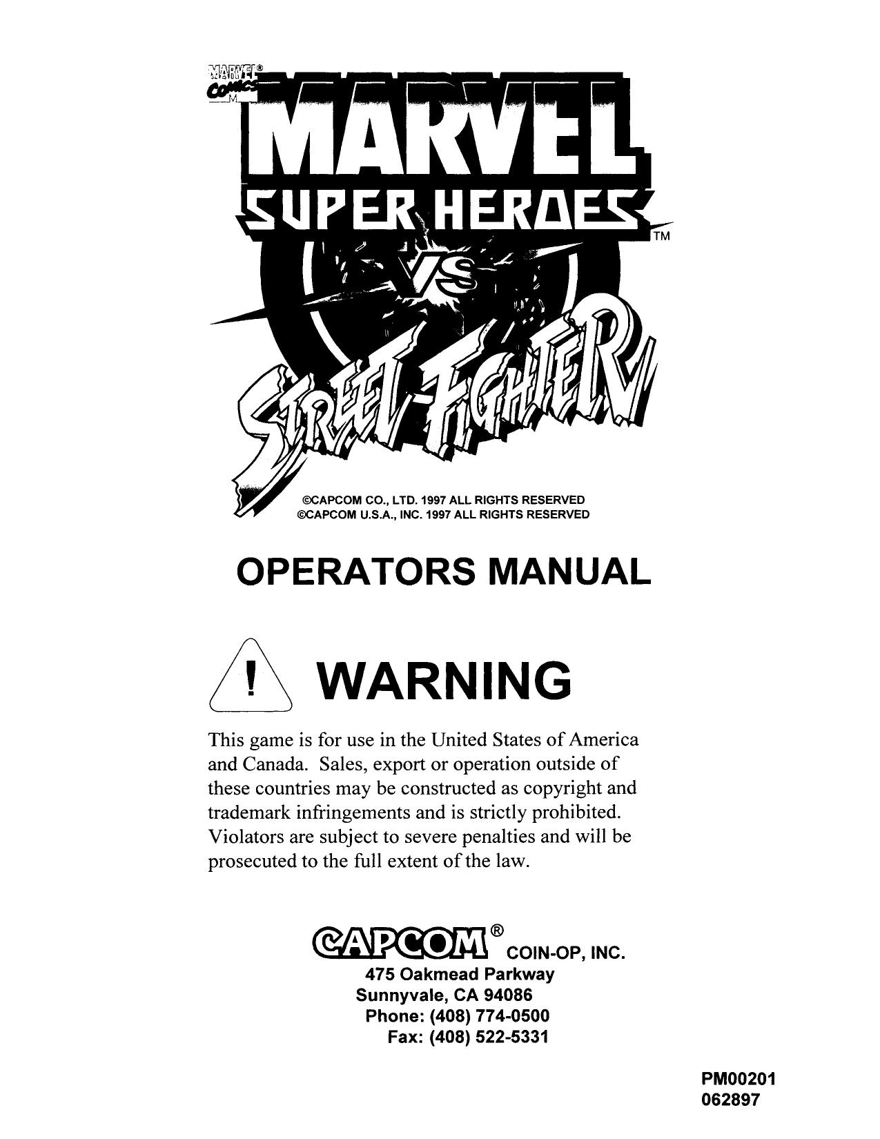 Marvel Super Heroes vs. Street Fighter (Operator's) (U)