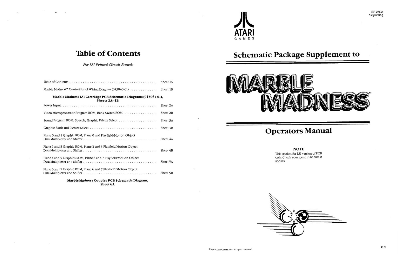 Marble Madness SP-276A 1st Printing