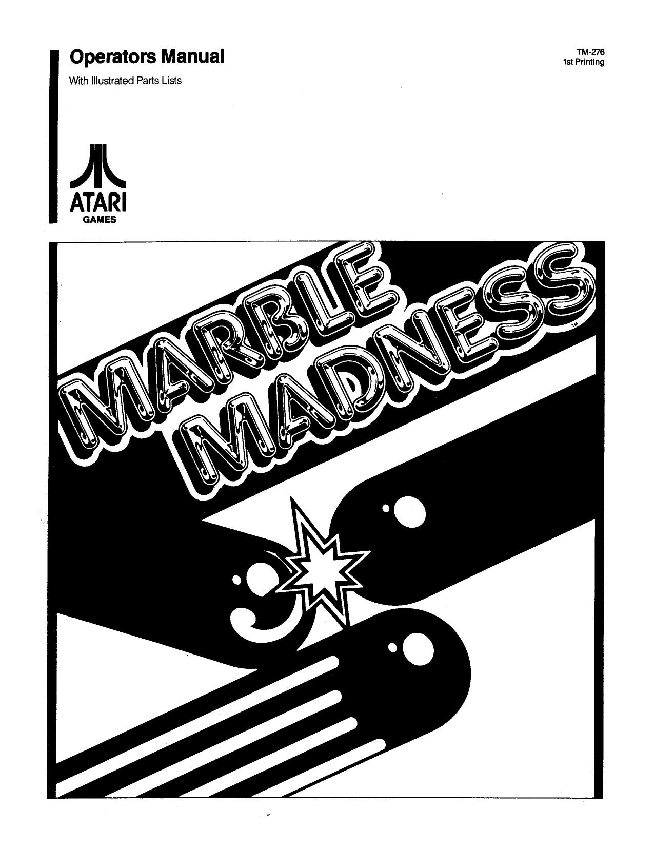 Marble Madness (TM-276 1st Printing) (Operator's & Parts) (U)