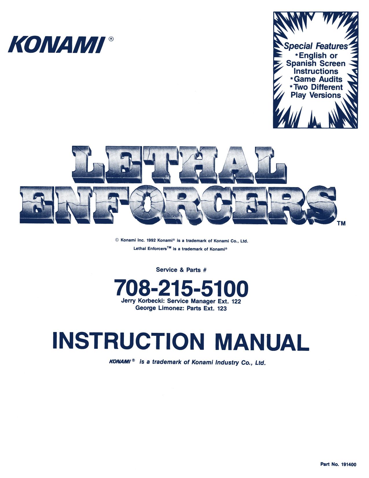 Lethal Eenforcers US Manual Schematics