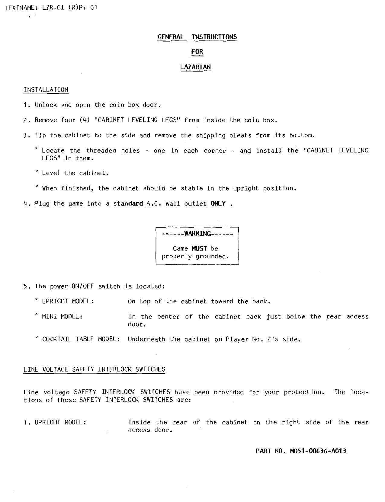 Lazarian (General Instructions)