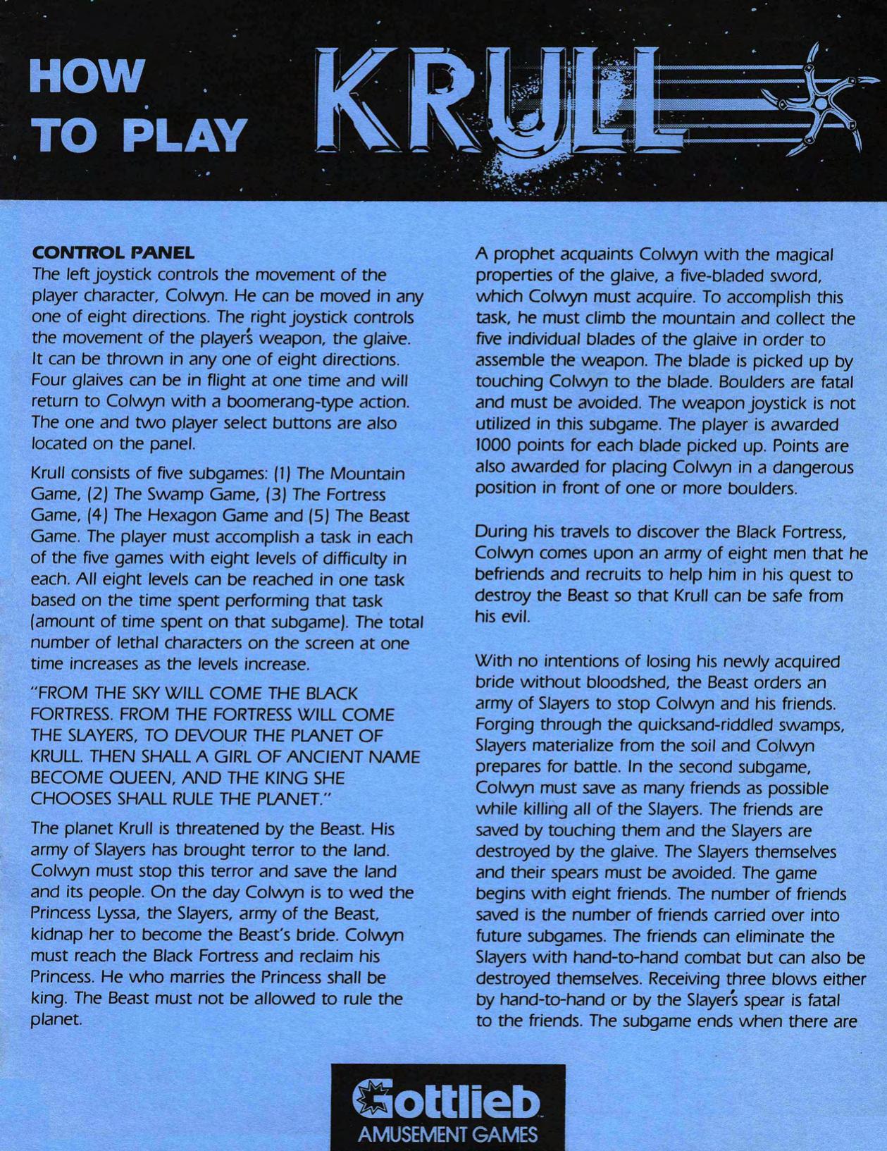 Krull How to Play (5-83)