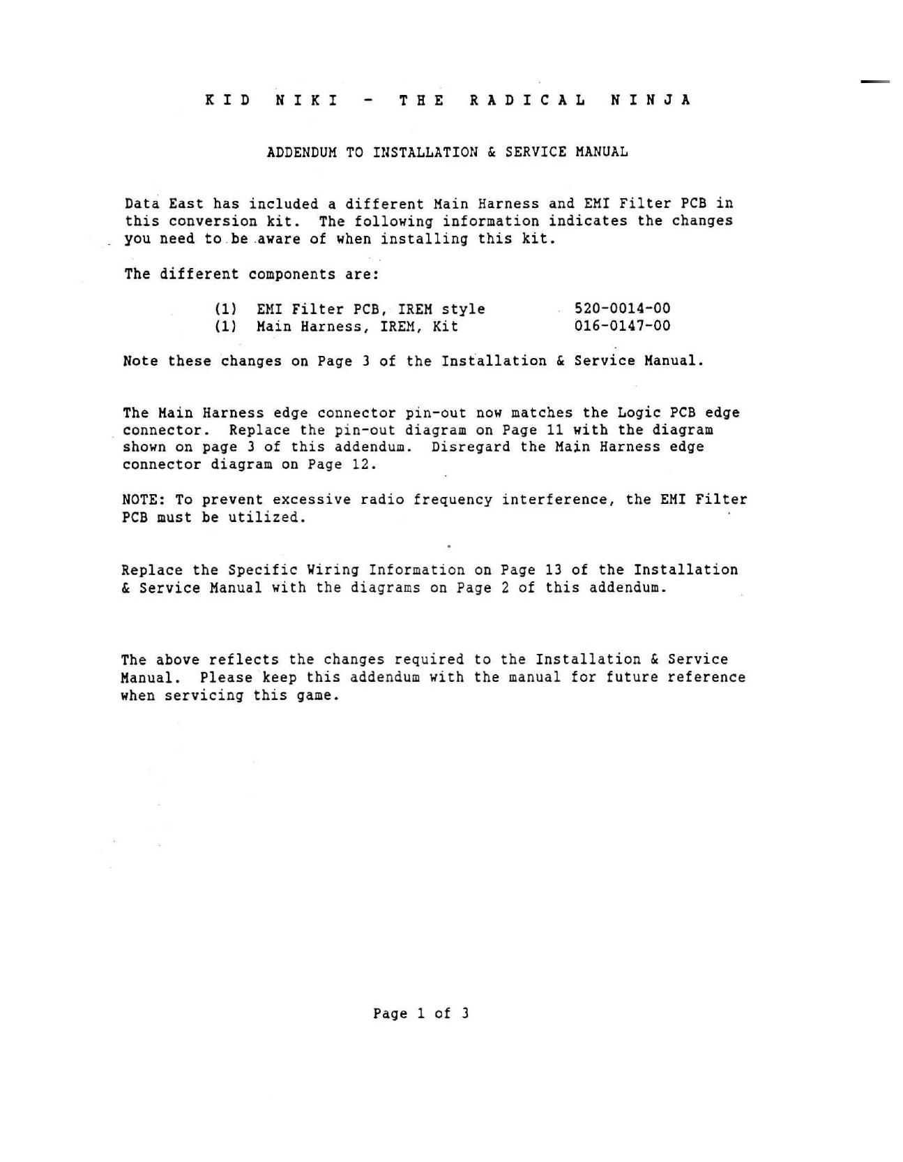 Kid Niki Radical Ninja Conversion Kit Addendum