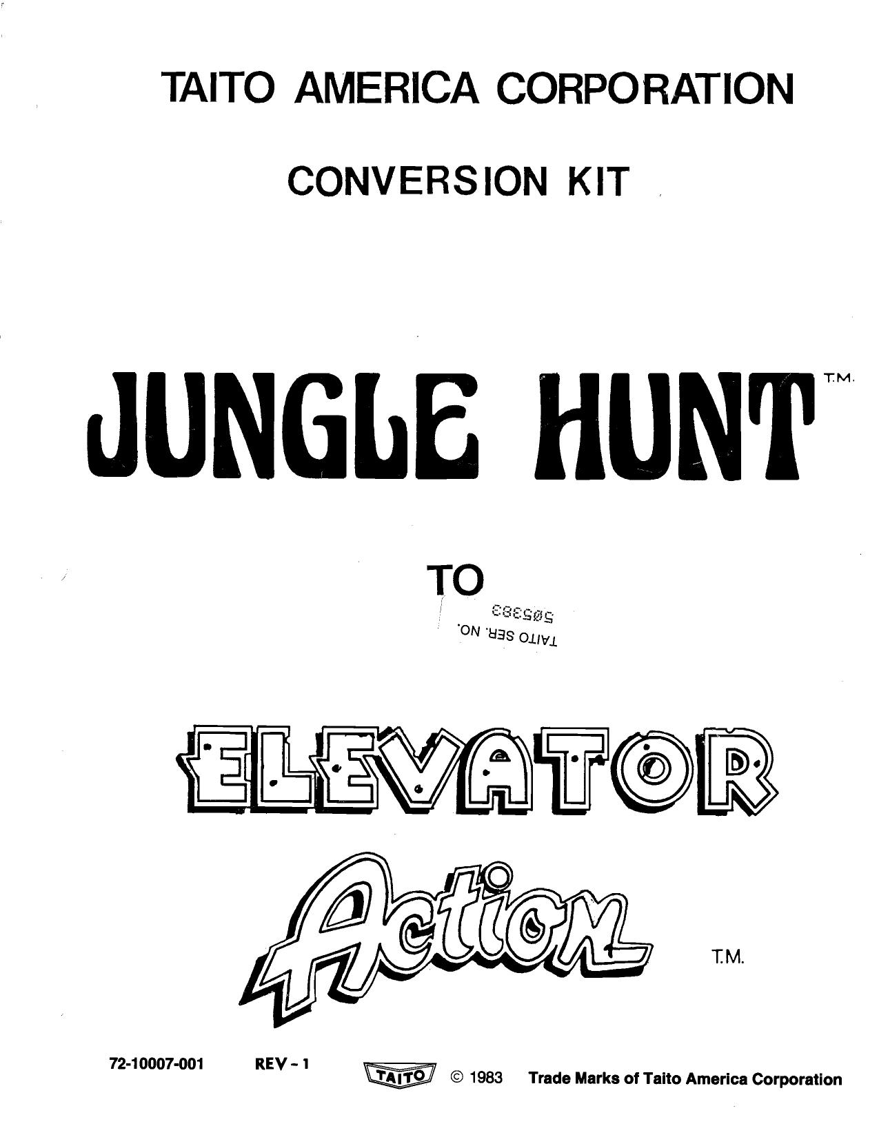 Jungle Hunt to Elevation Action Conversion Kit