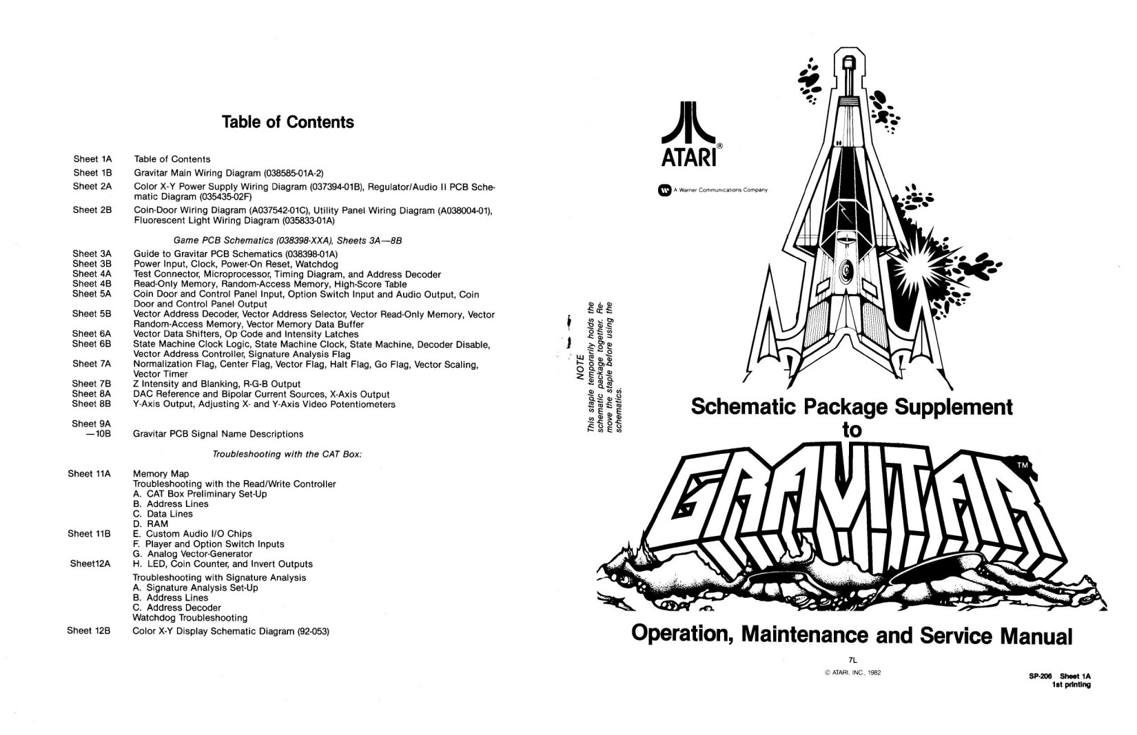 Gravitar (SP-206 1st Printing) (Schematic Package) (U)