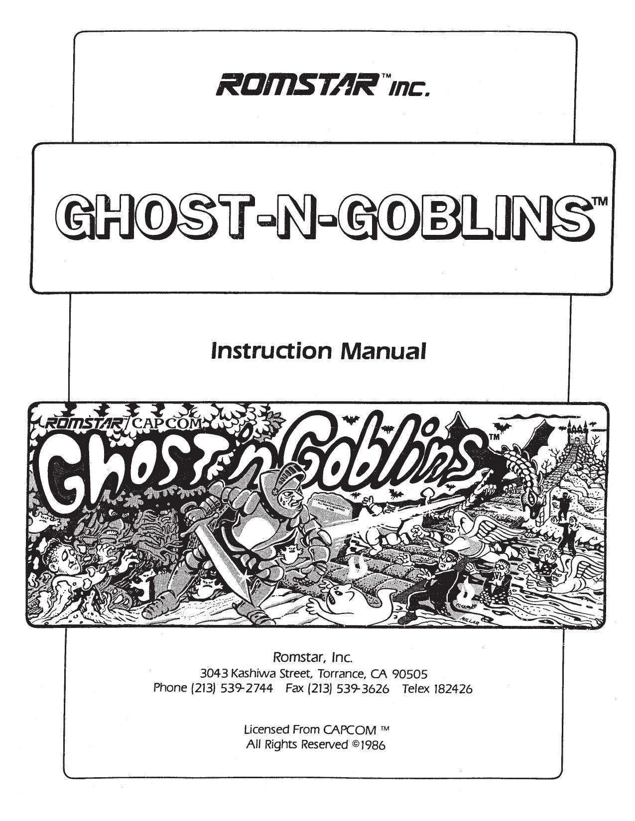 Capcom Romstar Ghost-n-Goblins Manual