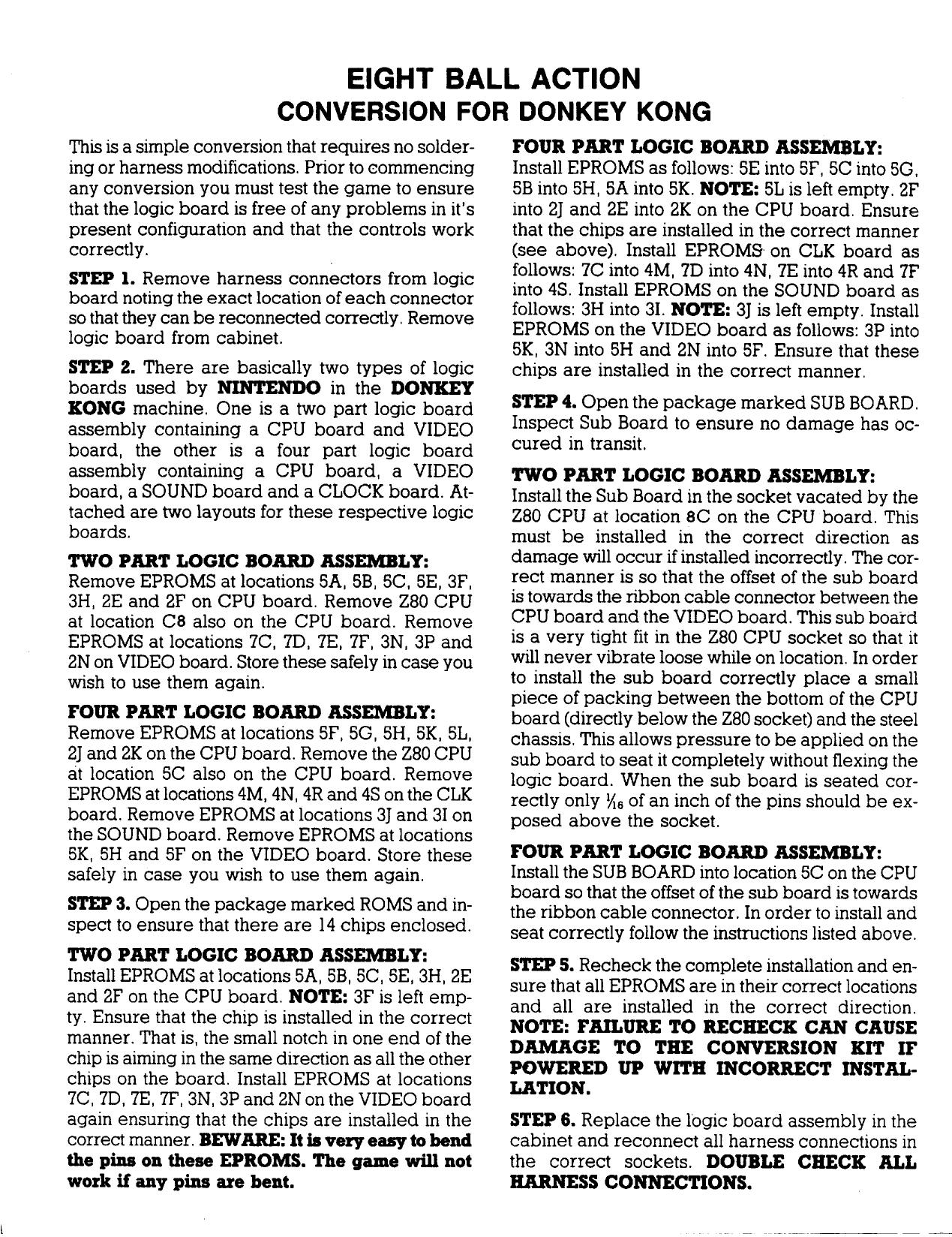 Eight Ball Action Conversion for Donkey Kong