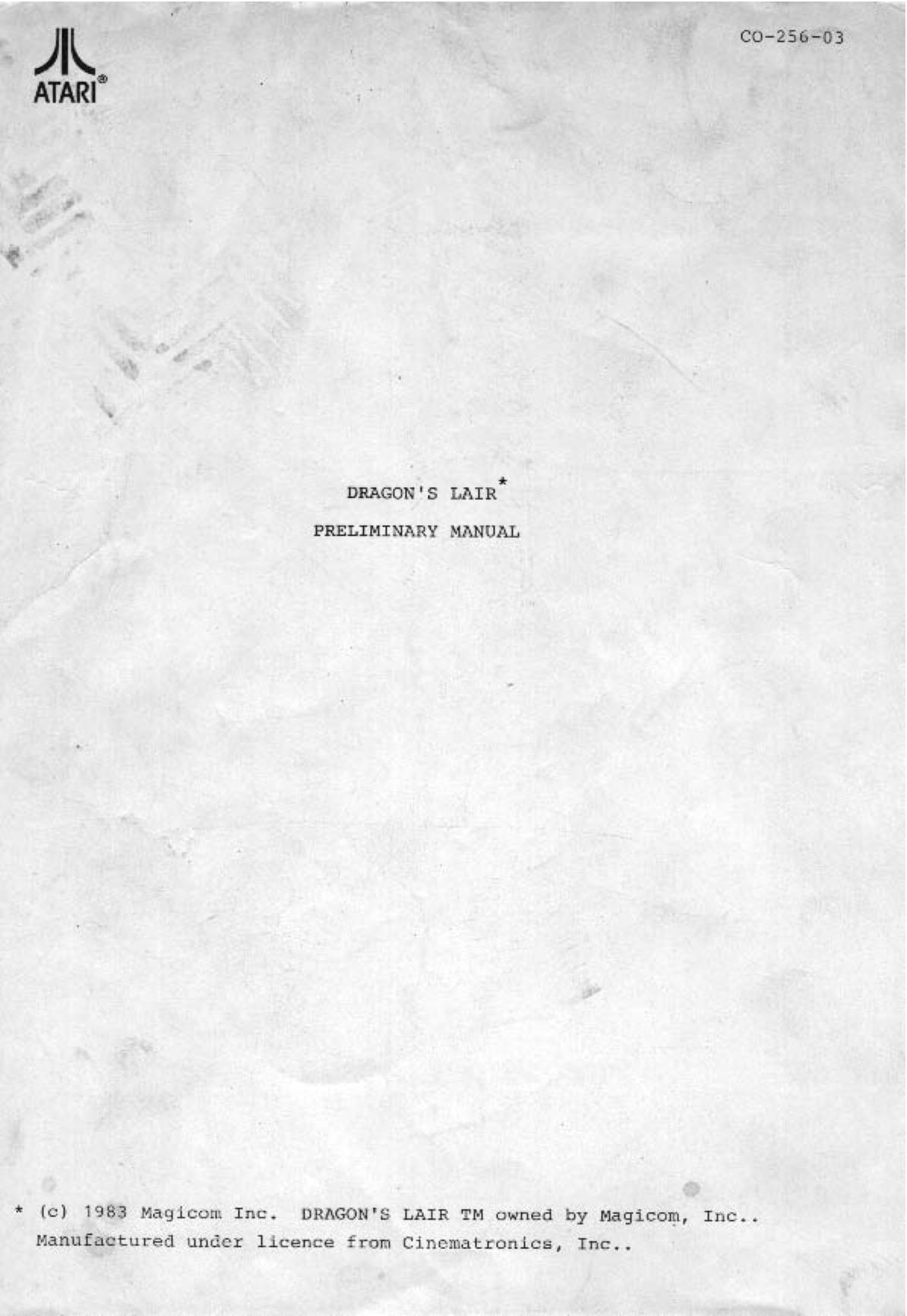 Dragon's Lair CO-256-03 Euro (Preliminary) (U)