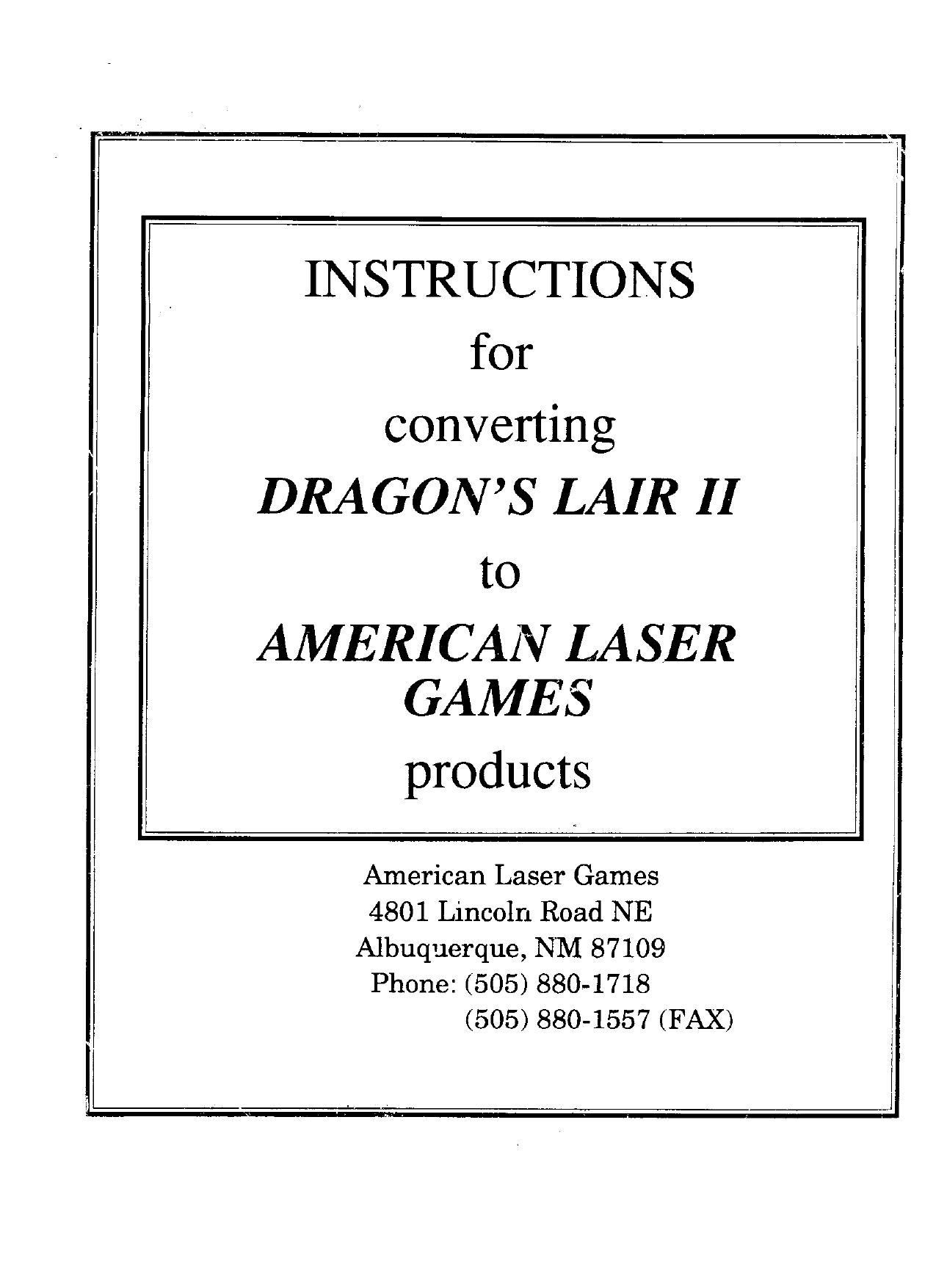 Dragon's Lair 2 to American Laser Games (Ins for Conversion) (U)