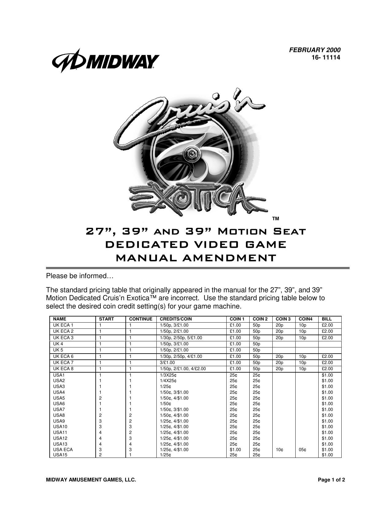 Cruisn Exotica Pricing Table