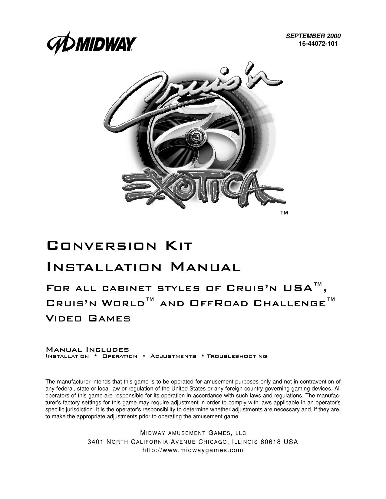 Cruis'n Exotica Conversion Kit (Installation Instructions) (U)