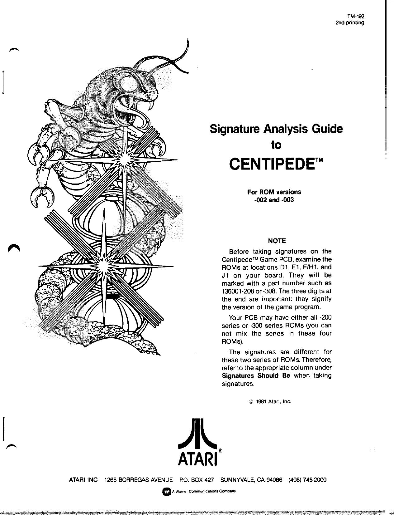 Centipede TM-192 Signature Analysis 2nd Printing