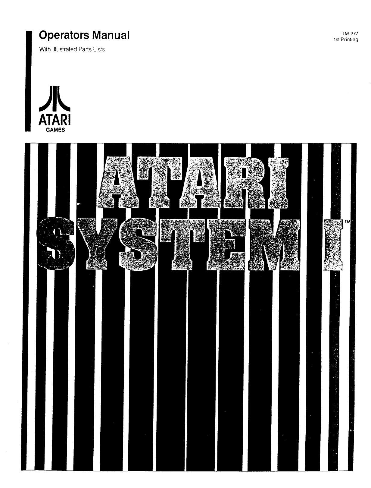 Atari System1 (TM-277 1st Printing) (Operator's & Parts) (U)