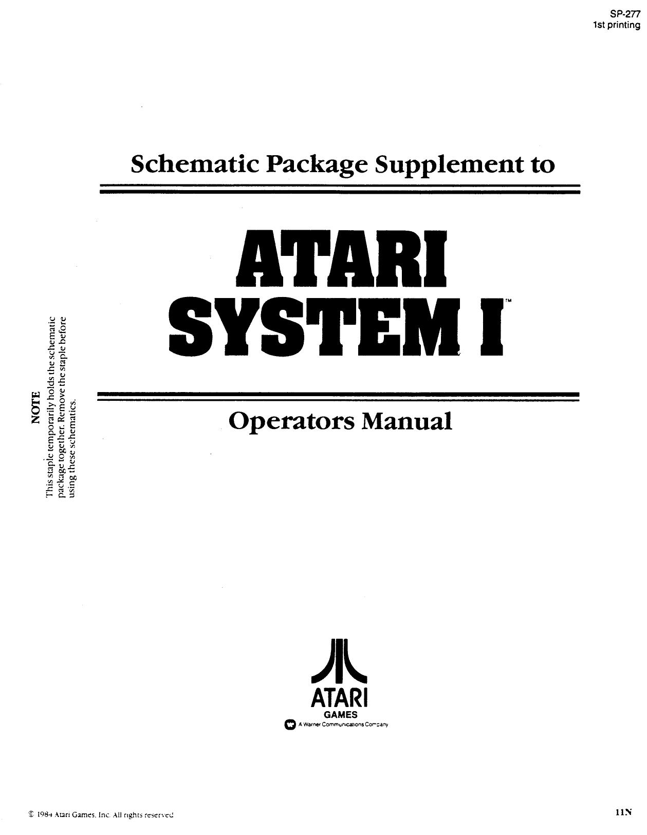 Atari System 1 SP-277 1st Printing (Schematic Package) (U)