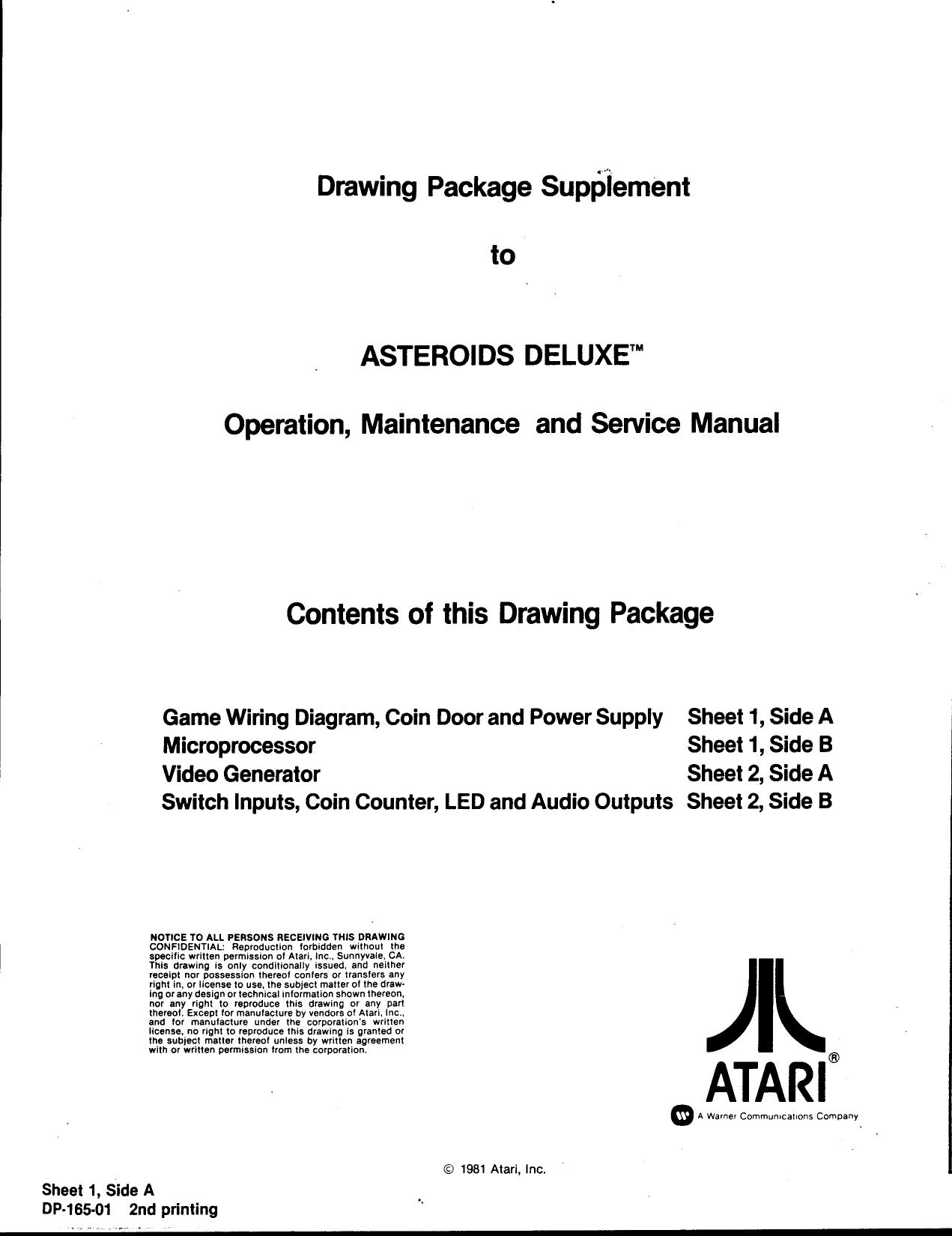 Asteroids Deluxe (DP-165 2nd Printing) (Drawing Package) (U)