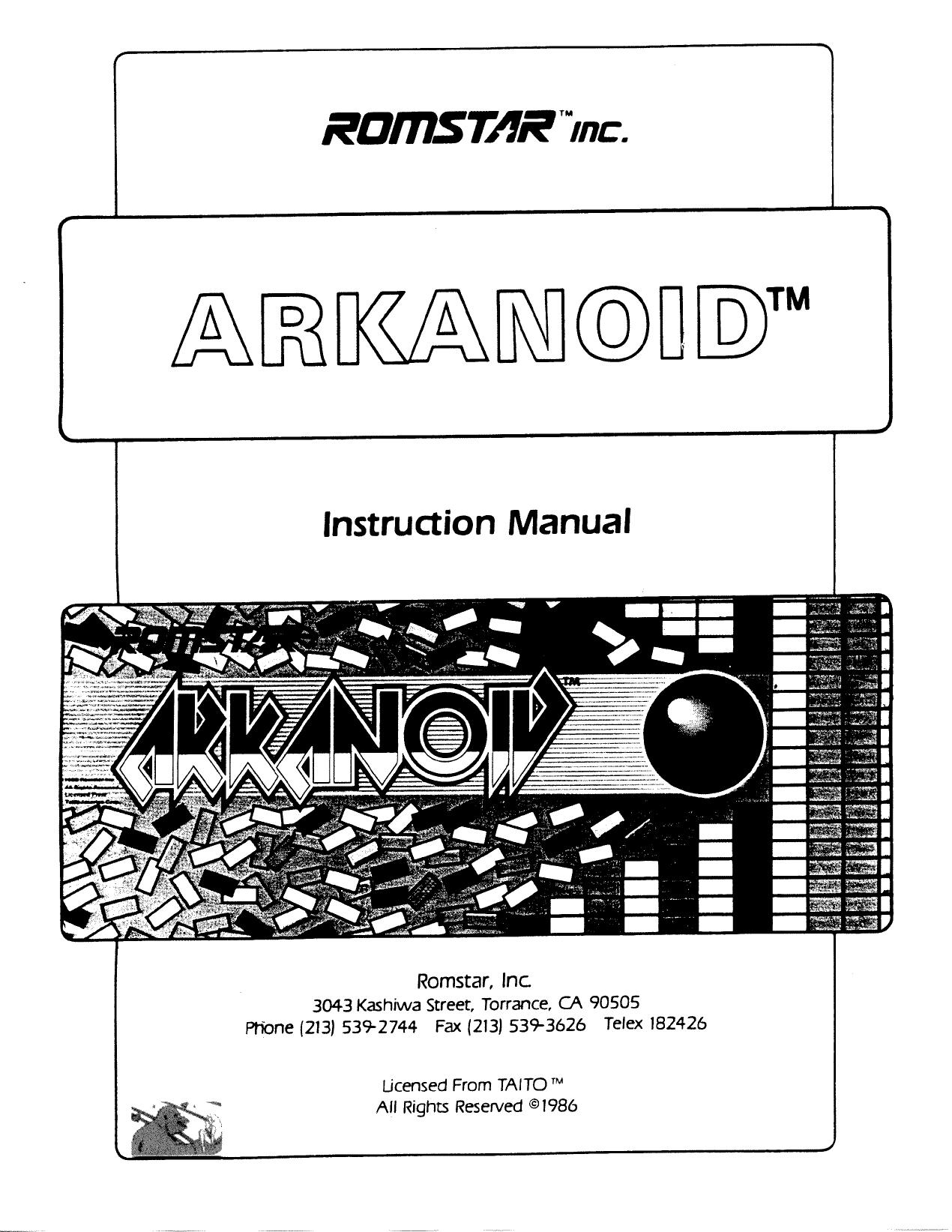 Arkanoid Manual
