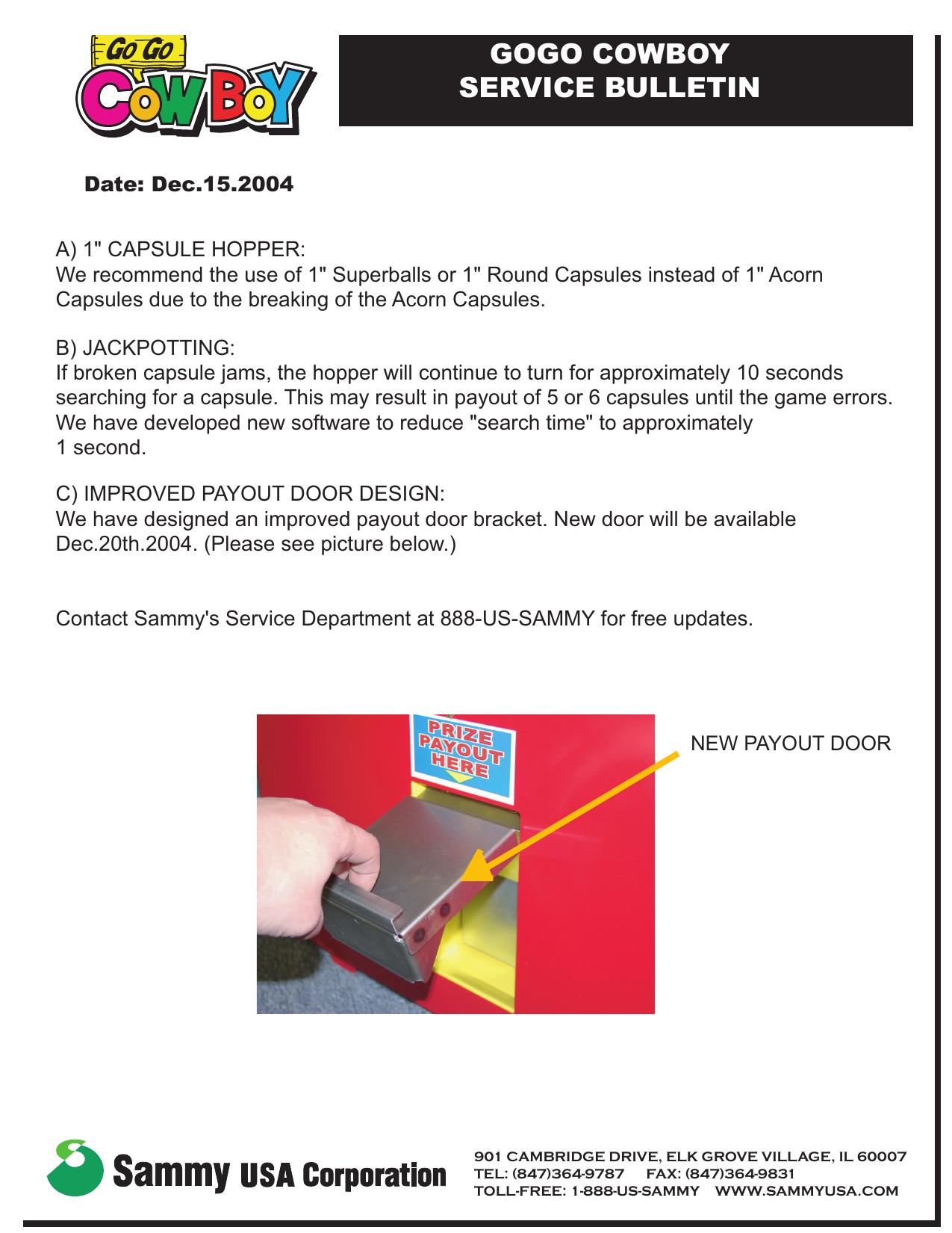 GOGO Service Bulletin Payout Door new parts Super ball and n...