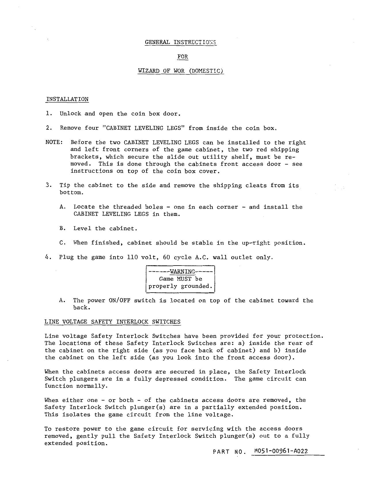 Wizard of Wor (General Instructions)