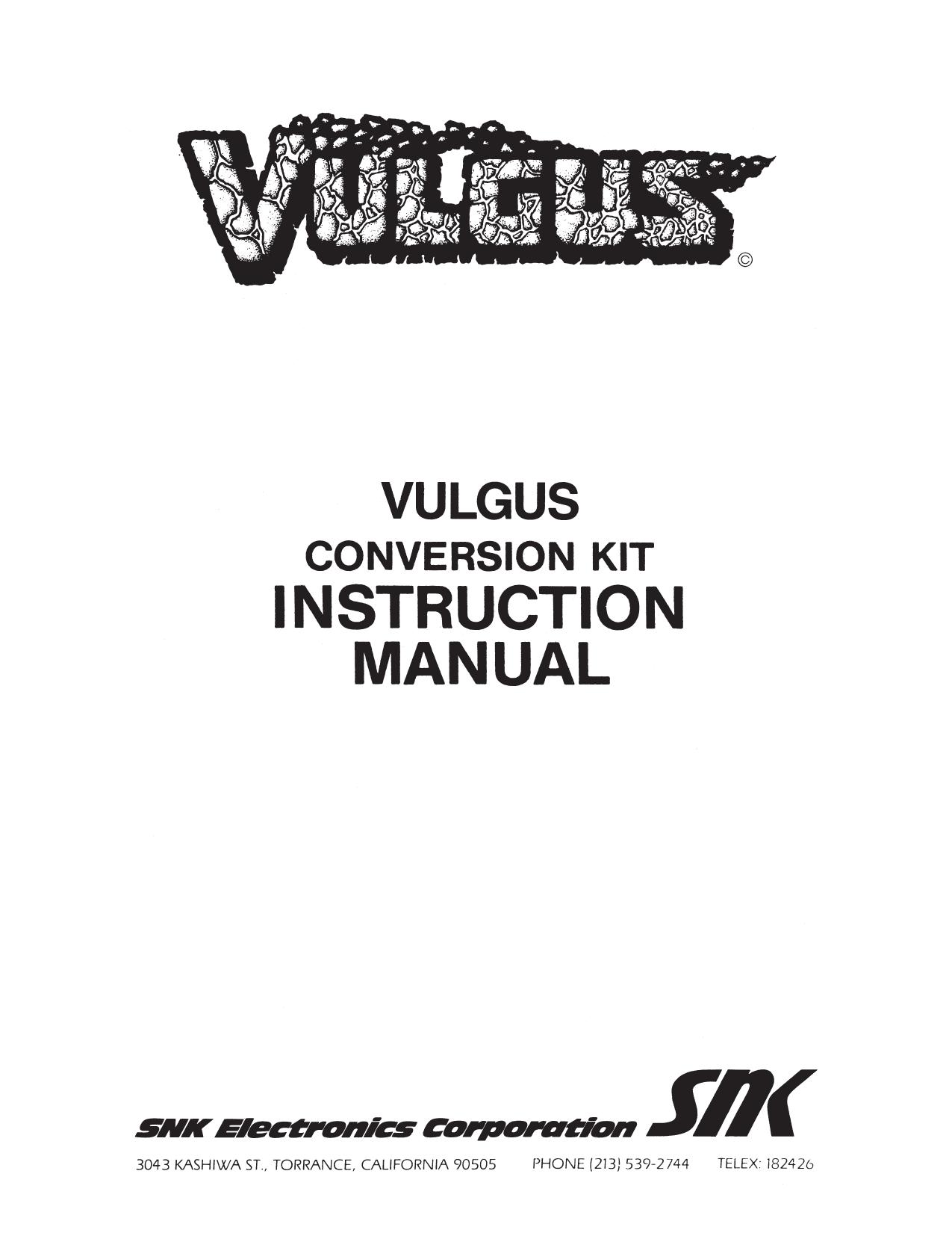 Capcom / SNK Vulgus Manual