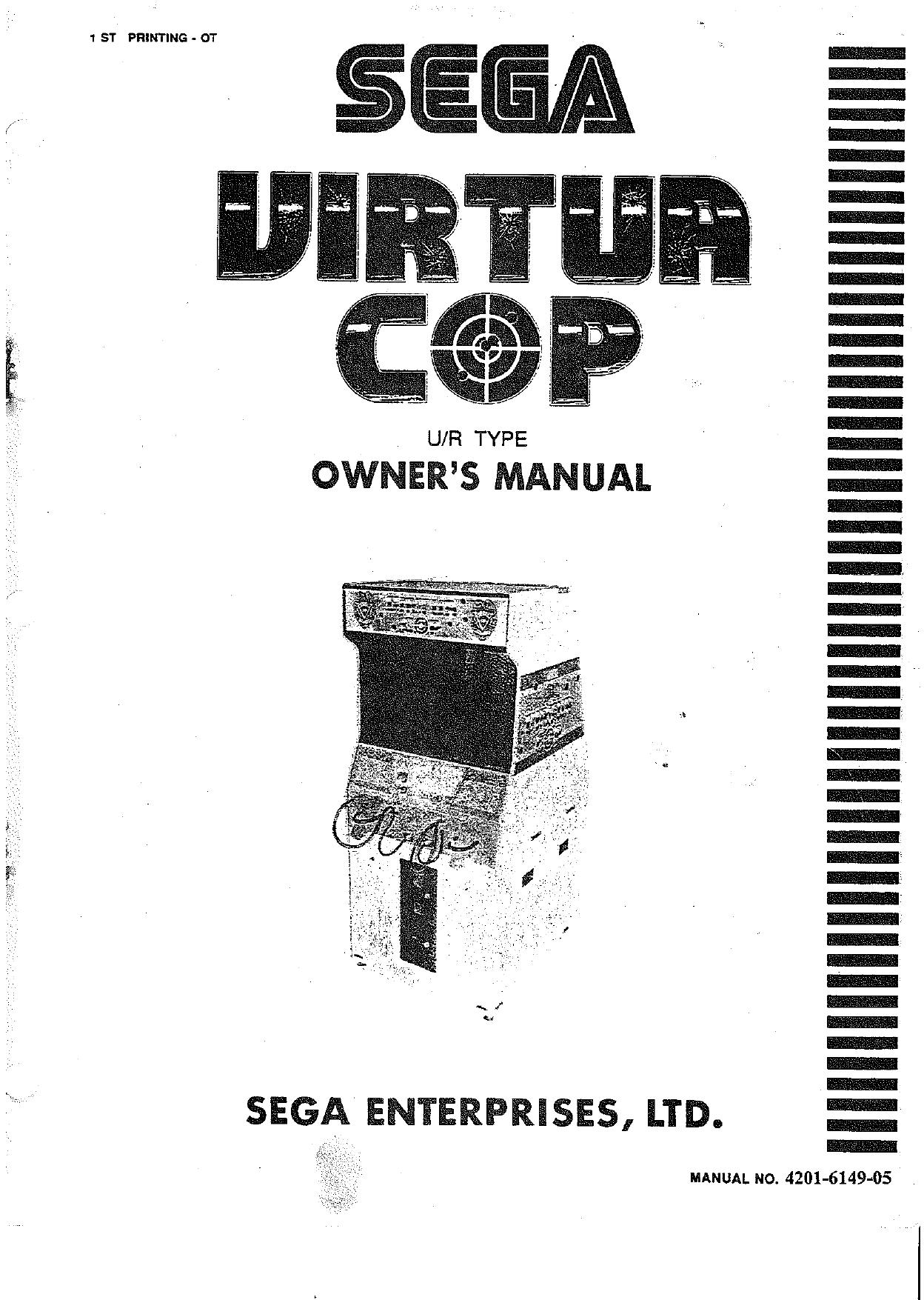 Virtua Cop SEGA UR Owners Manual 4201-6149-05